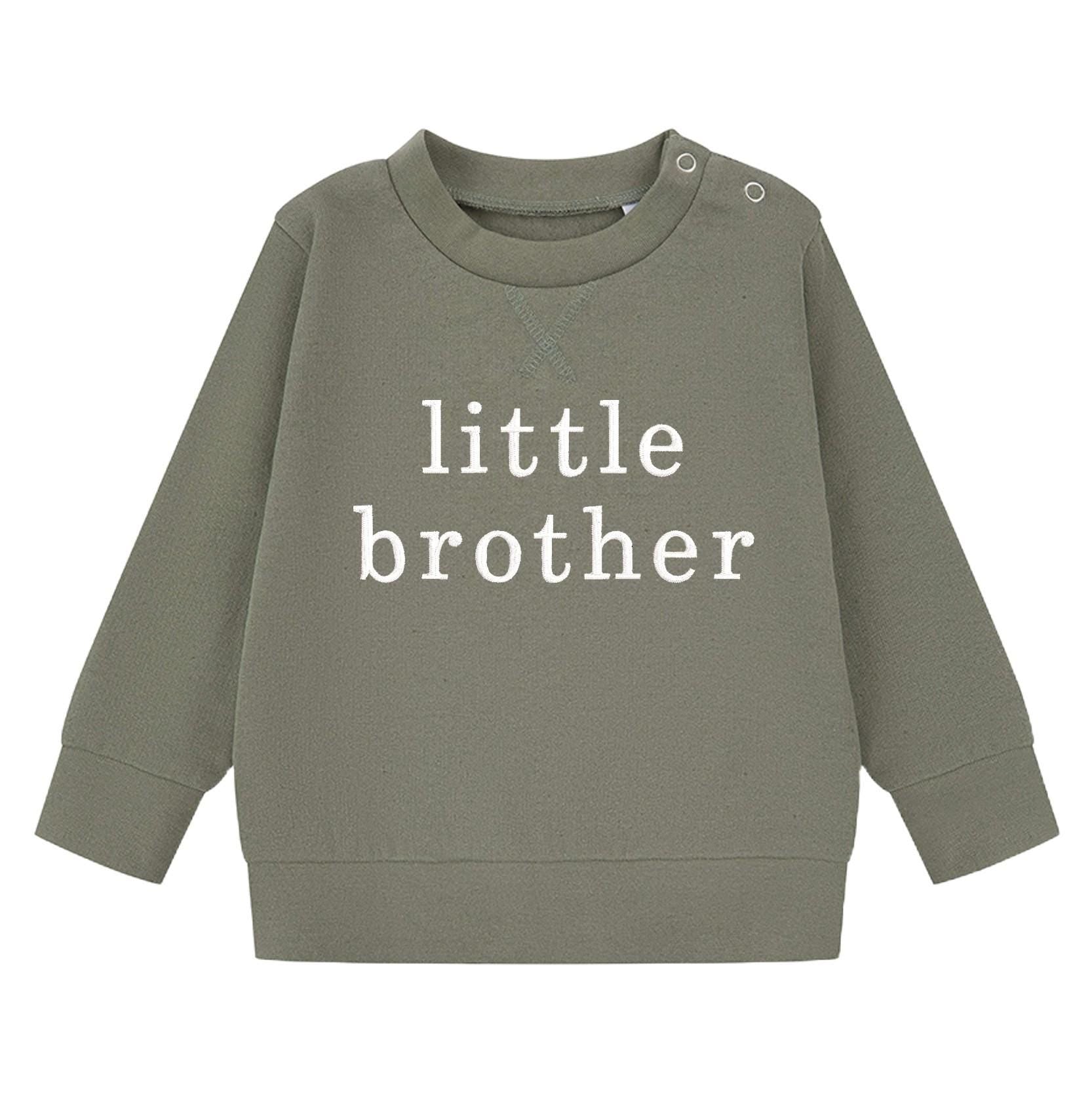 Embroidered Big & Little Brother Boys Sustainable Sweatshirts Khaki Baby and Toddler Matching New Siblings