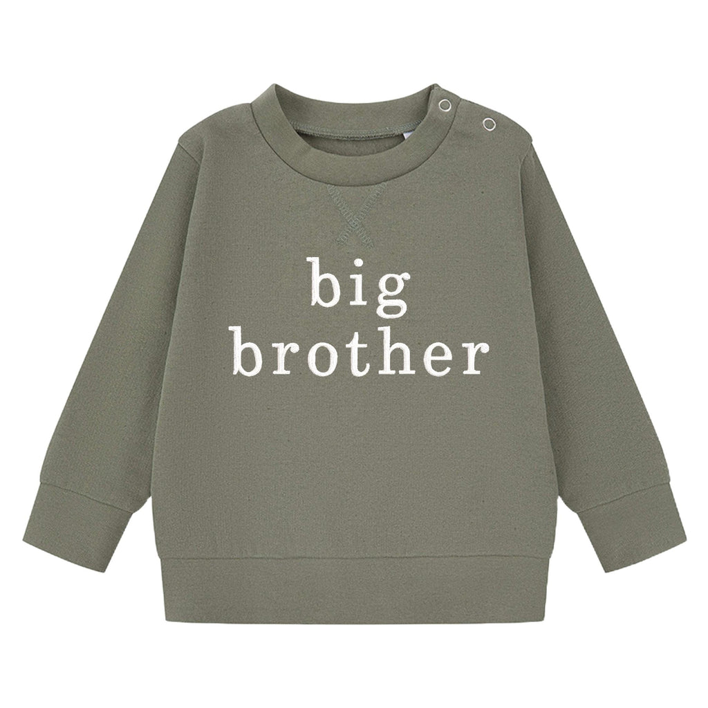 Embroidered Big & Little Brother Boys Sustainable Sweatshirts Khaki Baby and Toddler Matching New Siblings