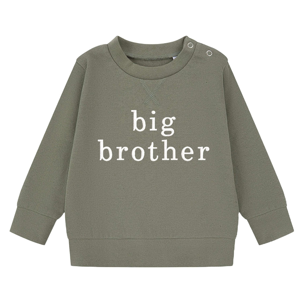 Embroidered Big & Little Brother Boys Sustainable Sweatshirts Khaki Baby and Toddler Matching New Siblings