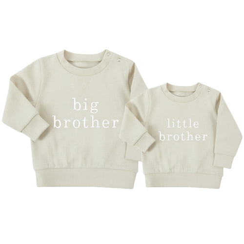 Embroidered Big & Little Brother Boys Sustainable Sweatshirts Stone Baby and Toddler Matching New Siblings