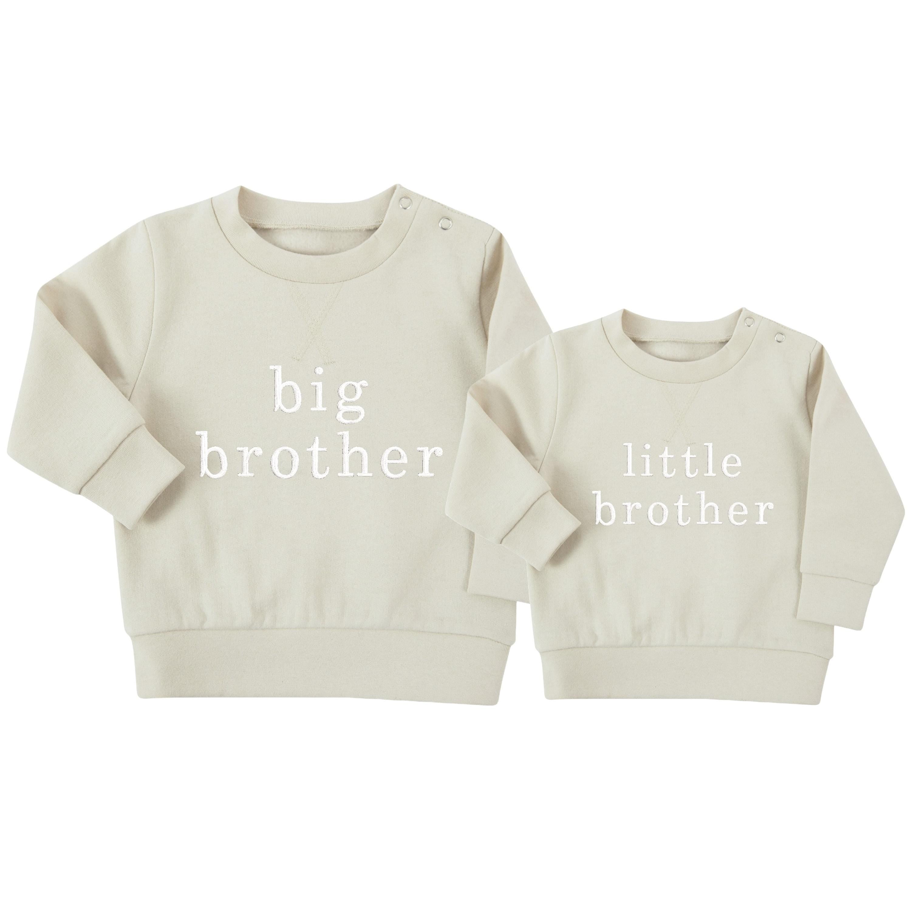 Embroidered Big & Little Brother Boys Sustainable Sweatshirts Stone Baby and Toddler Matching New Siblings