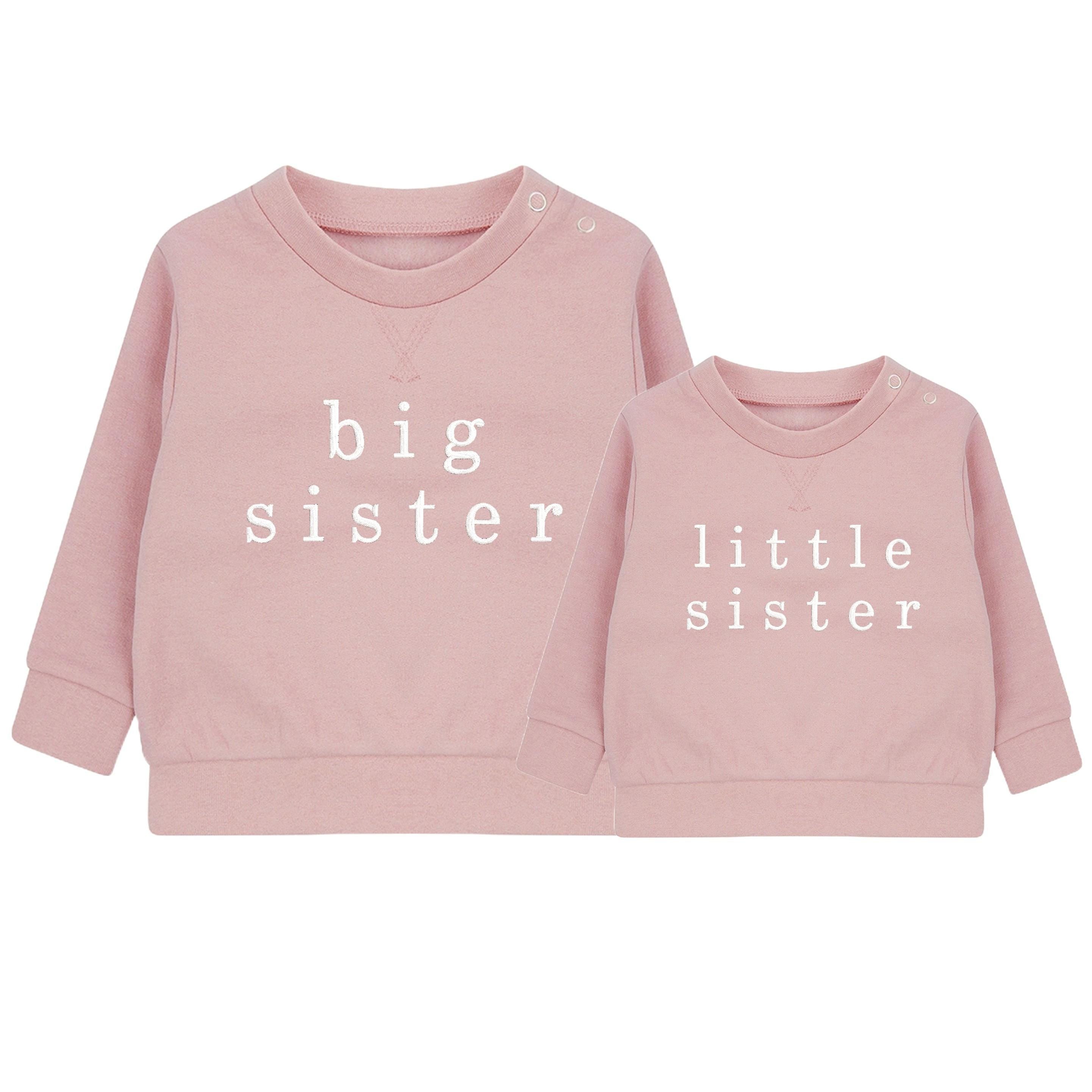 Embroidered Big & Little Sister Girls Sustainable Sweatshirts Baby and Toddler Pink Matching New Siblings