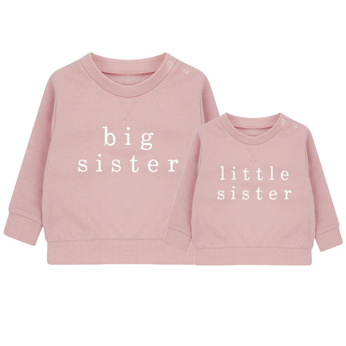 Embroidered Big & Little Sister Girls Sustainable Sweatshirts Baby and Toddler Pink Matching New Siblings