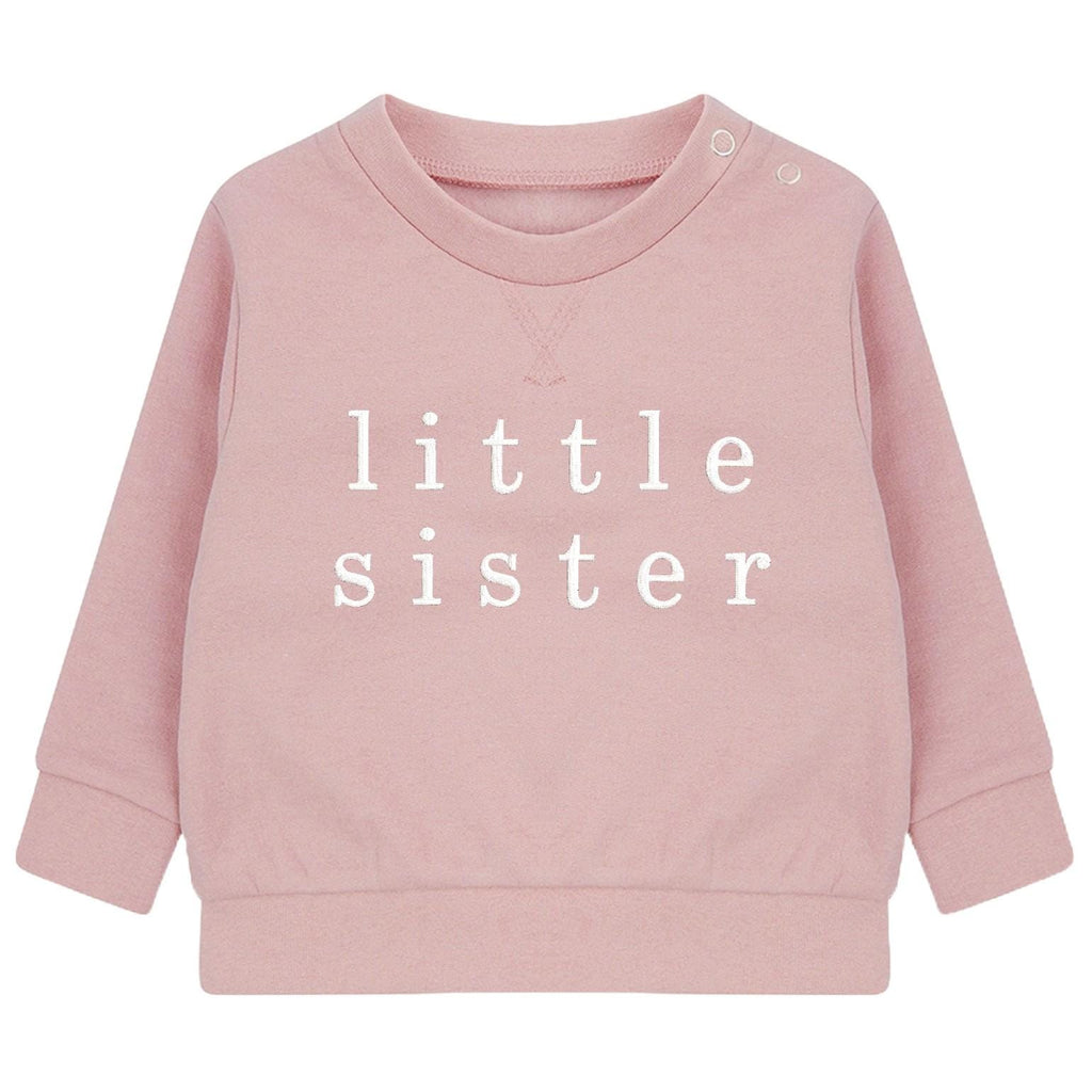 Embroidered Big & Little Sister Girls Sustainable Sweatshirts Baby and Toddler Pink Matching New Siblings