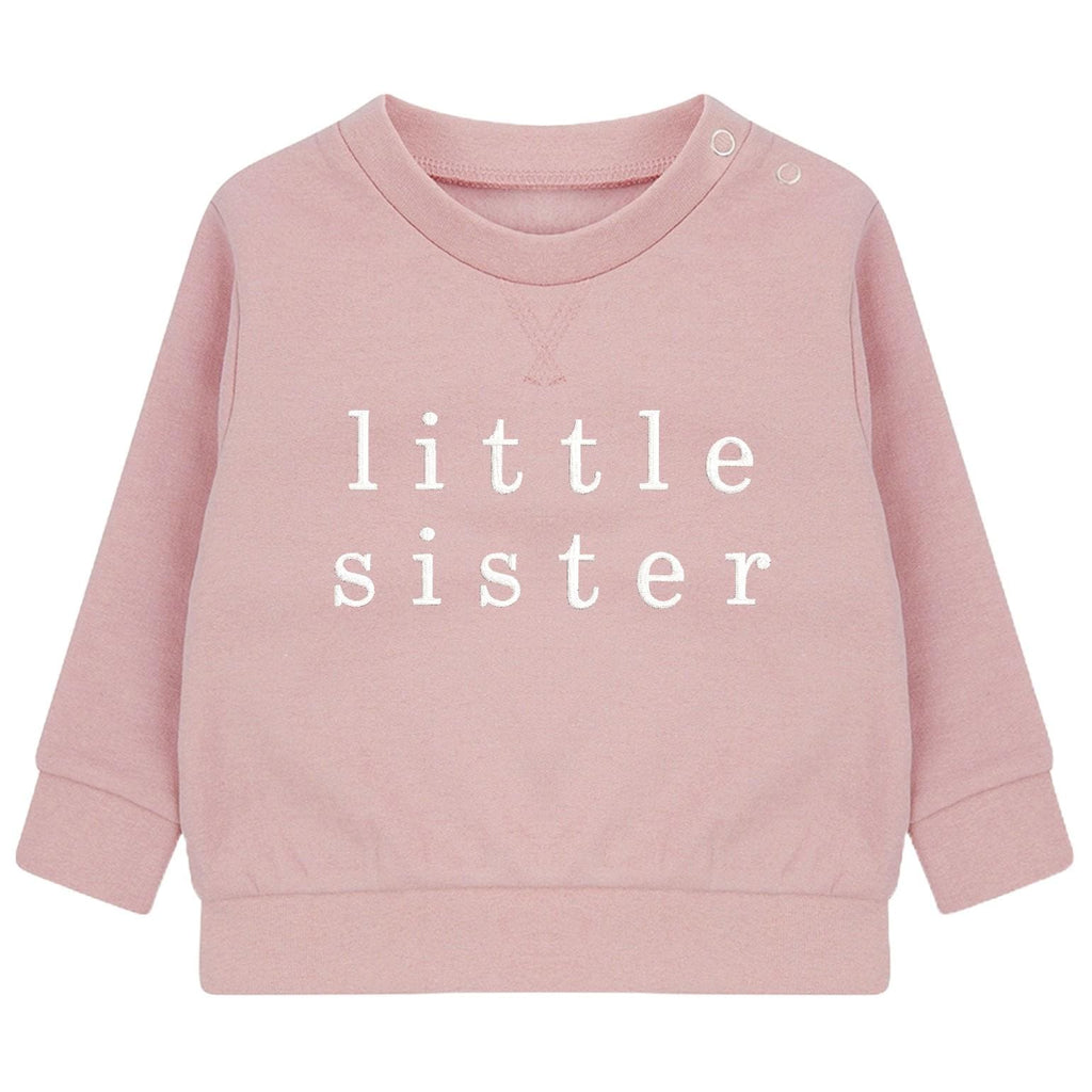 Embroidered Big & Little Sister Girls Sustainable Sweatshirts Baby and Toddler Pink Matching New Siblings