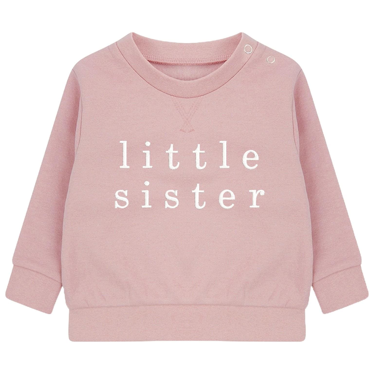 Embroidered Big & Little Sister Girls Sustainable Sweatshirts Baby and Toddler Pink Matching New Siblings