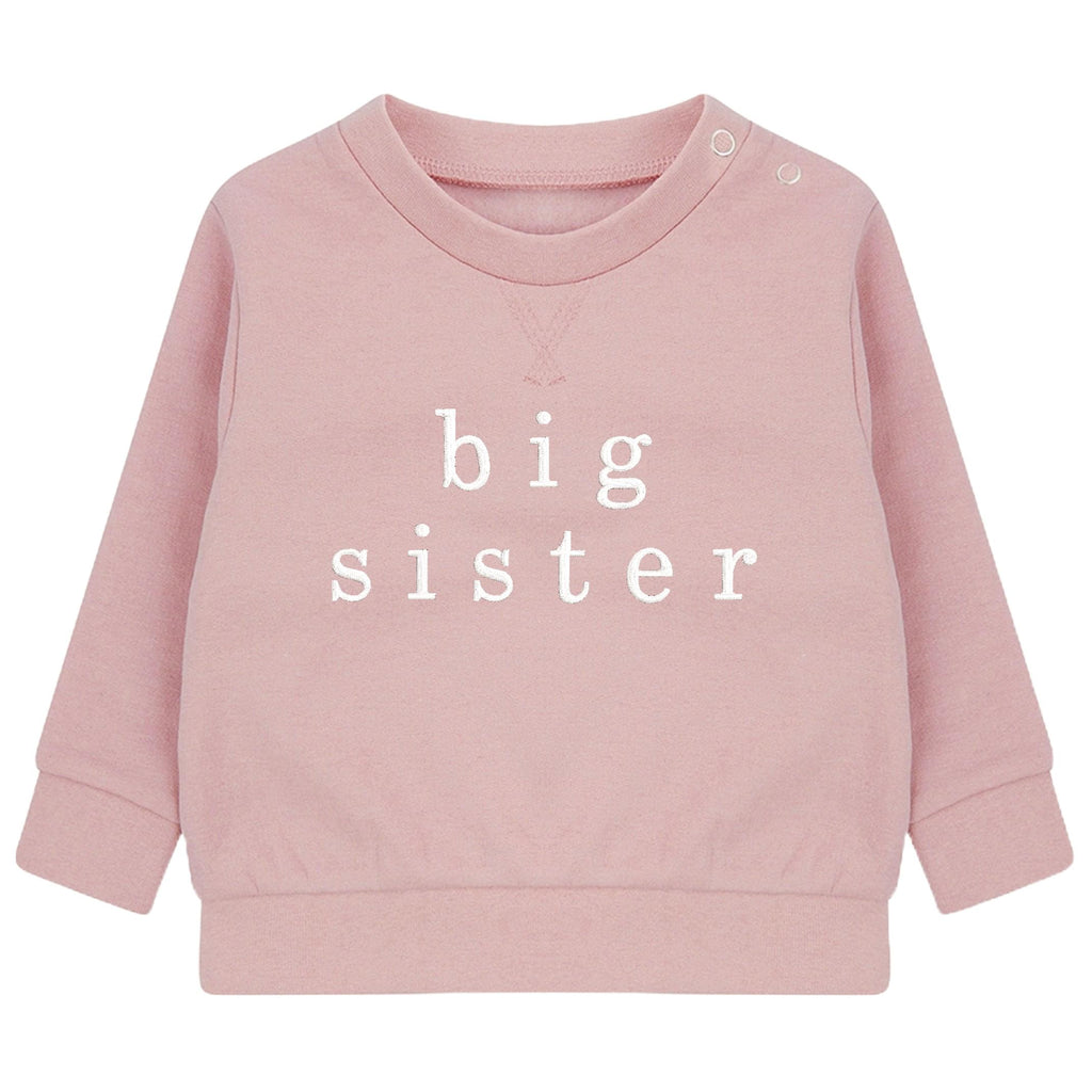 Embroidered Big & Little Sister Girls Sustainable Sweatshirts Baby and Toddler Pink Matching New Siblings