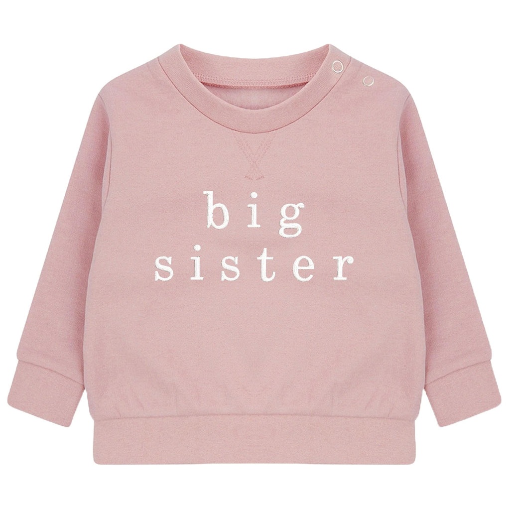 Embroidered Big & Little Sister Girls Sustainable Sweatshirts Baby and Toddler Pink Matching New Siblings