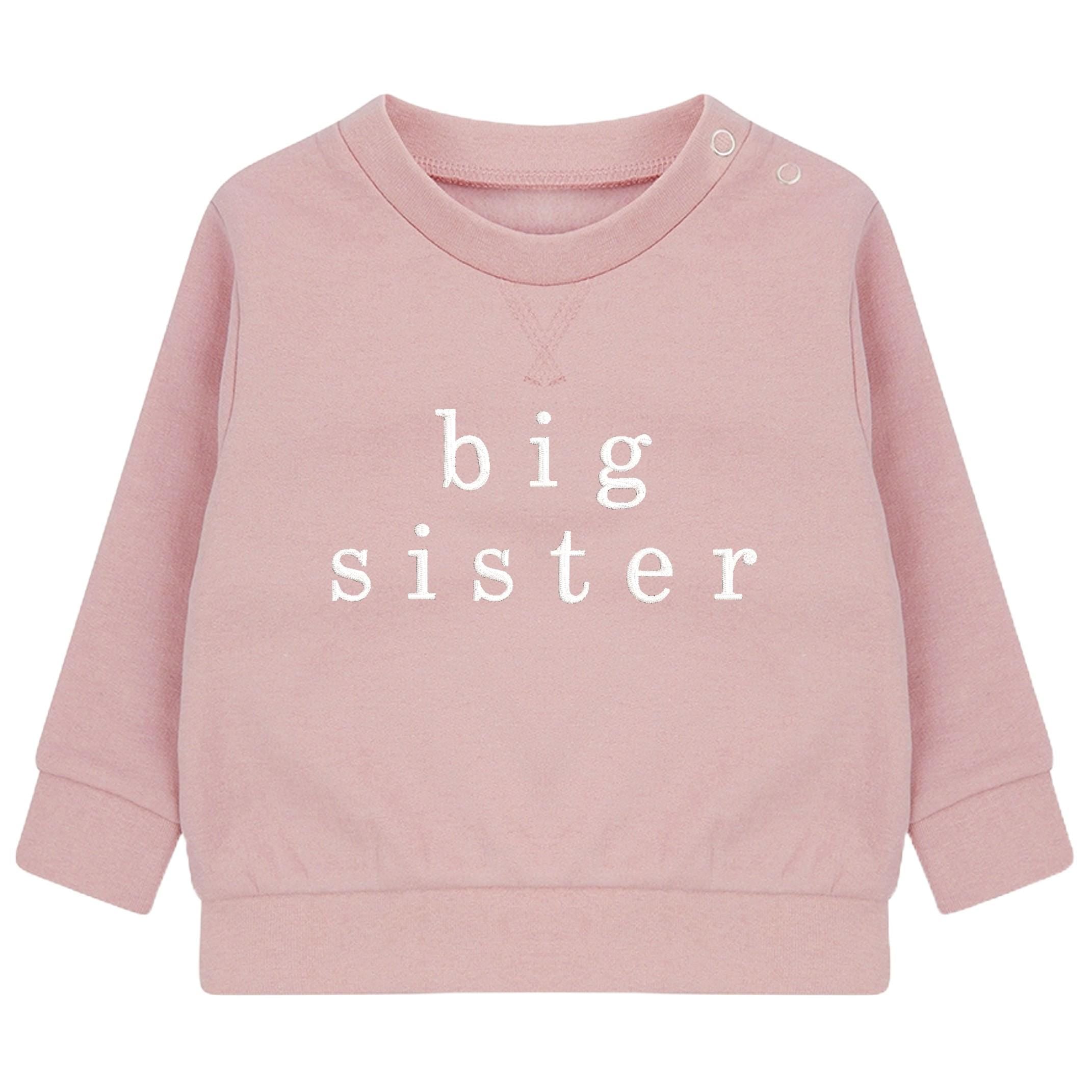 Embroidered Big & Little Sister Girls Sustainable Sweatshirts Baby and Toddler Pink Matching New Siblings