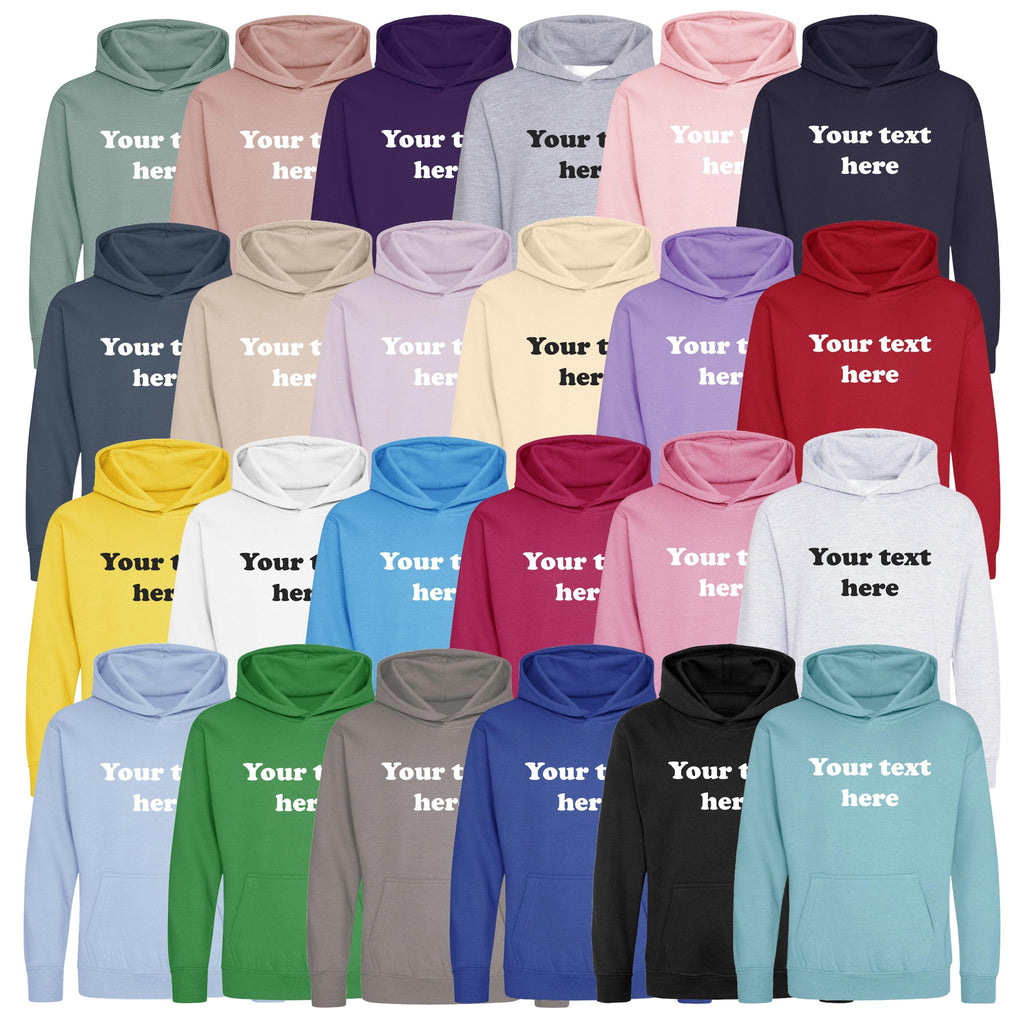 Personalised Your Text Hoodie (Kids & Adults Sizes) Custom Name Design Girls Boys Ladies Mens