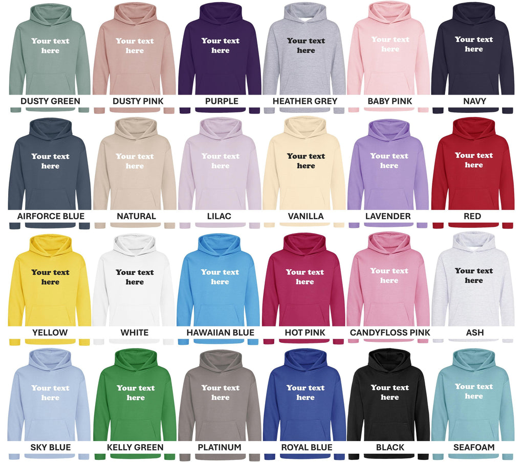 Personalised Your Text Hoodie (Kids & Adults Sizes) Custom Name Design Girls Boys Ladies Mens