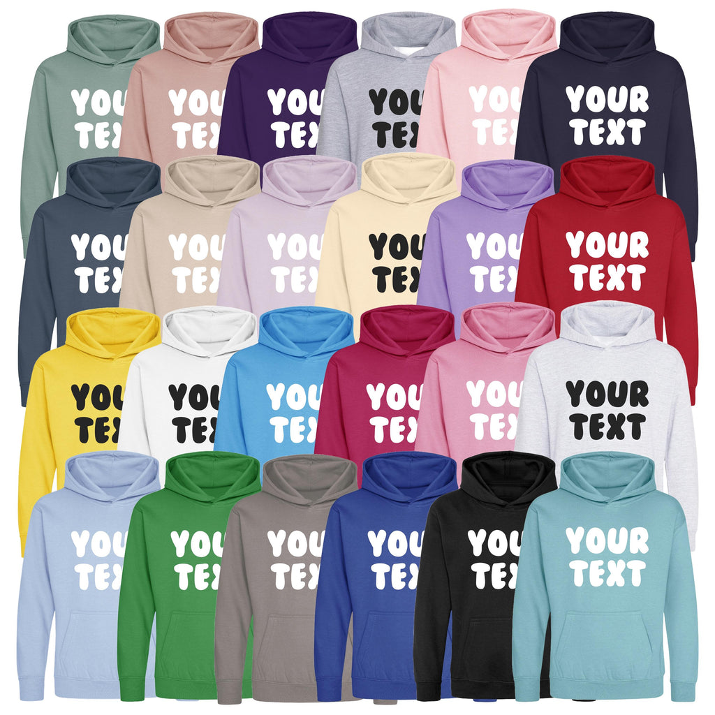 Personalised Bubble Font Text Hoodie (Kids & Adults Sizes) Custom Name Your Design Girls Boys Ladies Mens