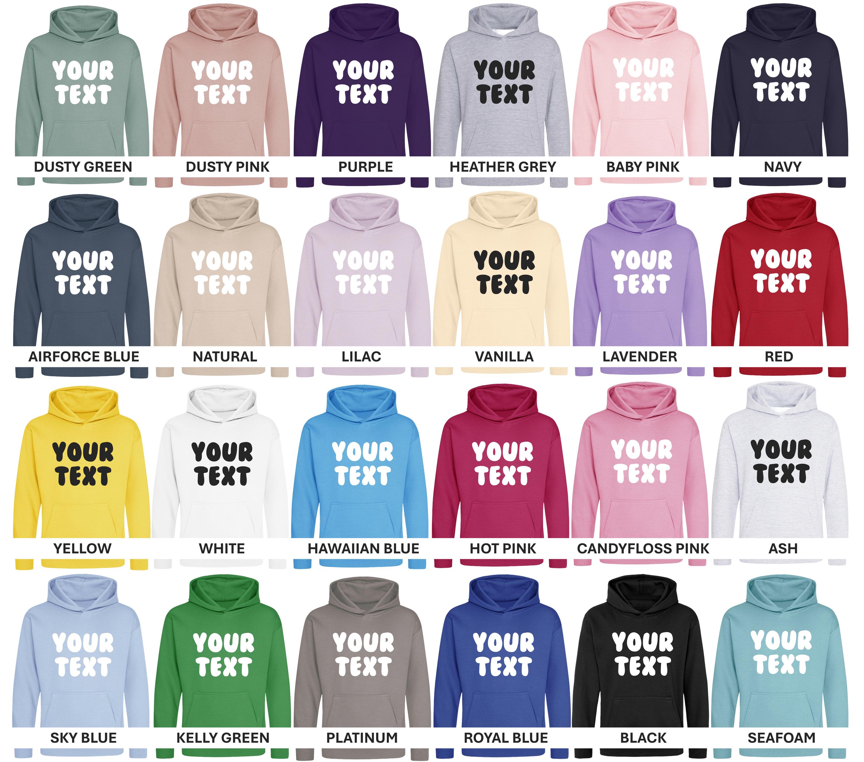 Personalised Bubble Font Text Hoodie (Kids & Adults Sizes) Custom Name Your Design Girls Boys Ladies Mens