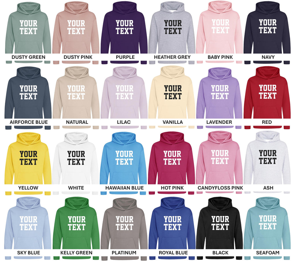 Personalised Your Text Varsity Hoodie (Kids & Adults Sizes) Custom Name Design Girls Boys Ladies Mens