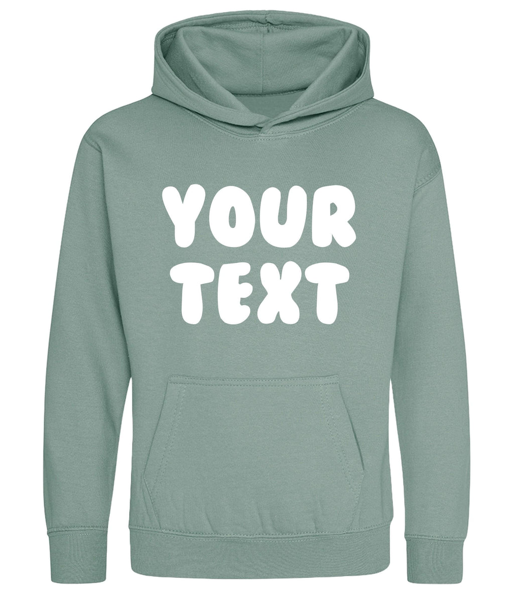 Personalised Bubble Font Text Hoodie (Kids & Adults Sizes) Custom Name Your Design Girls Boys Ladies Mens