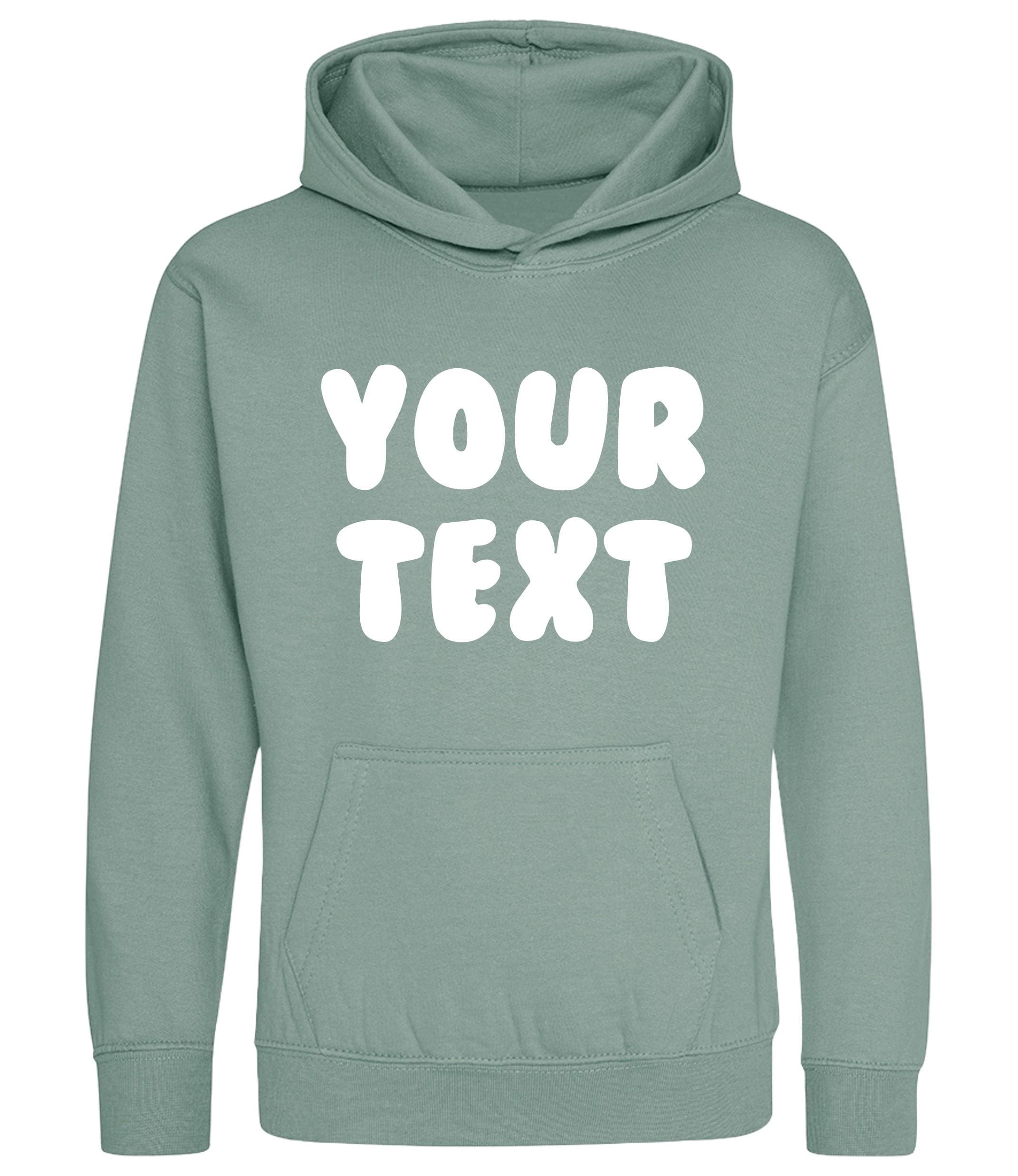 Personalised Bubble Font Text Hoodie (Kids & Adults Sizes) Custom Name Your Design Girls Boys Ladies Mens