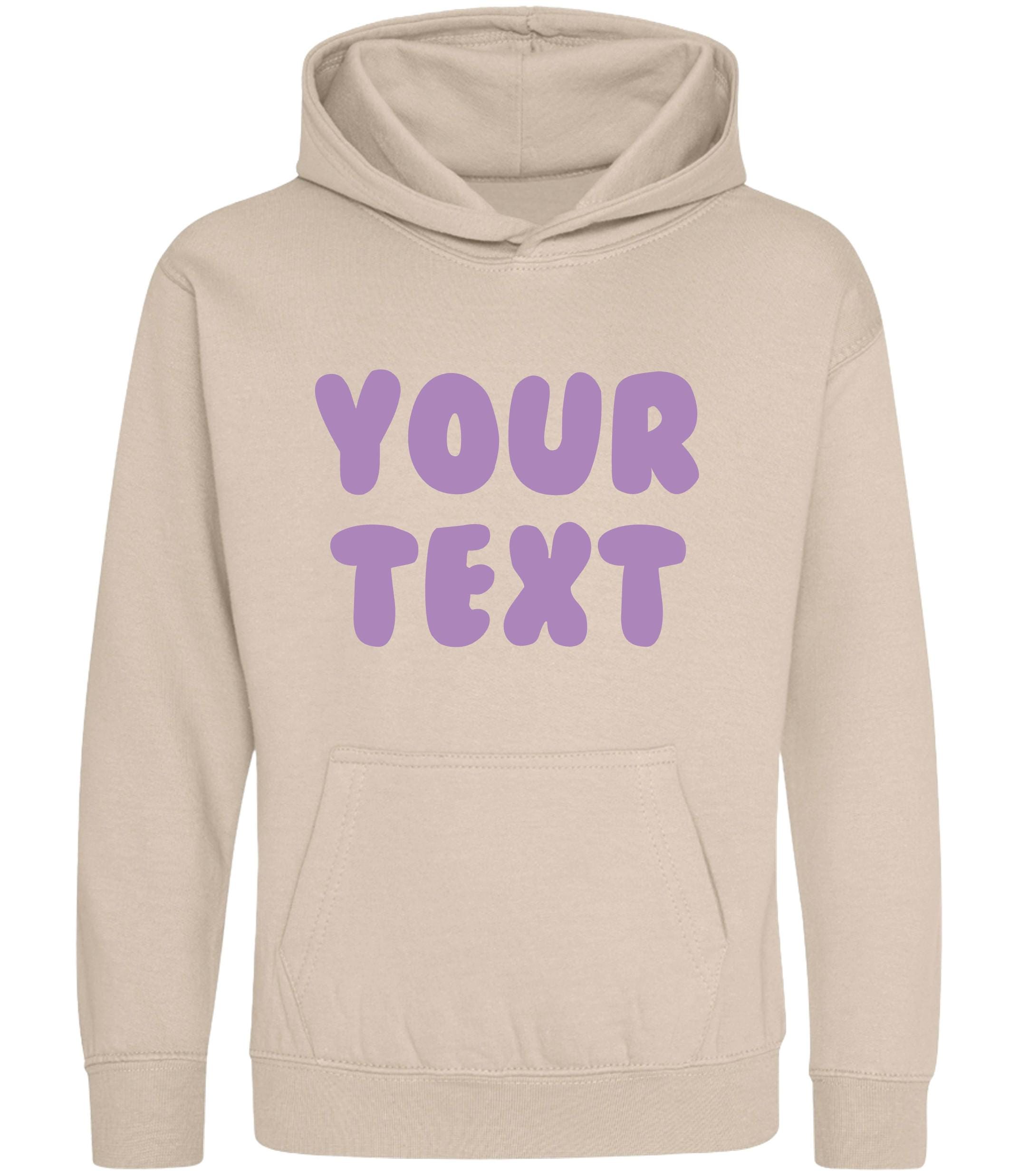 Personalised Bubble Font Text Hoodie (Kids & Adults Sizes) Custom Name Your Design Girls Boys Ladies Mens