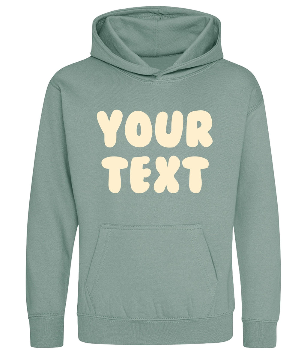 Personalised Bubble Font Text Hoodie (Kids & Adults Sizes) Custom Name Your Design Girls Boys Ladies Mens