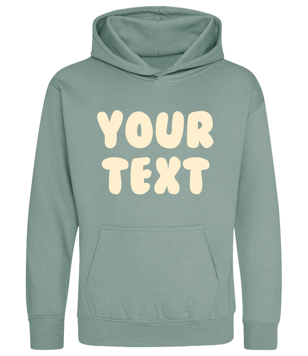 Personalised Bubble Font Text Hoodie (Kids & Adults Sizes) Custom Name Your Design Girls Boys Ladies Mens
