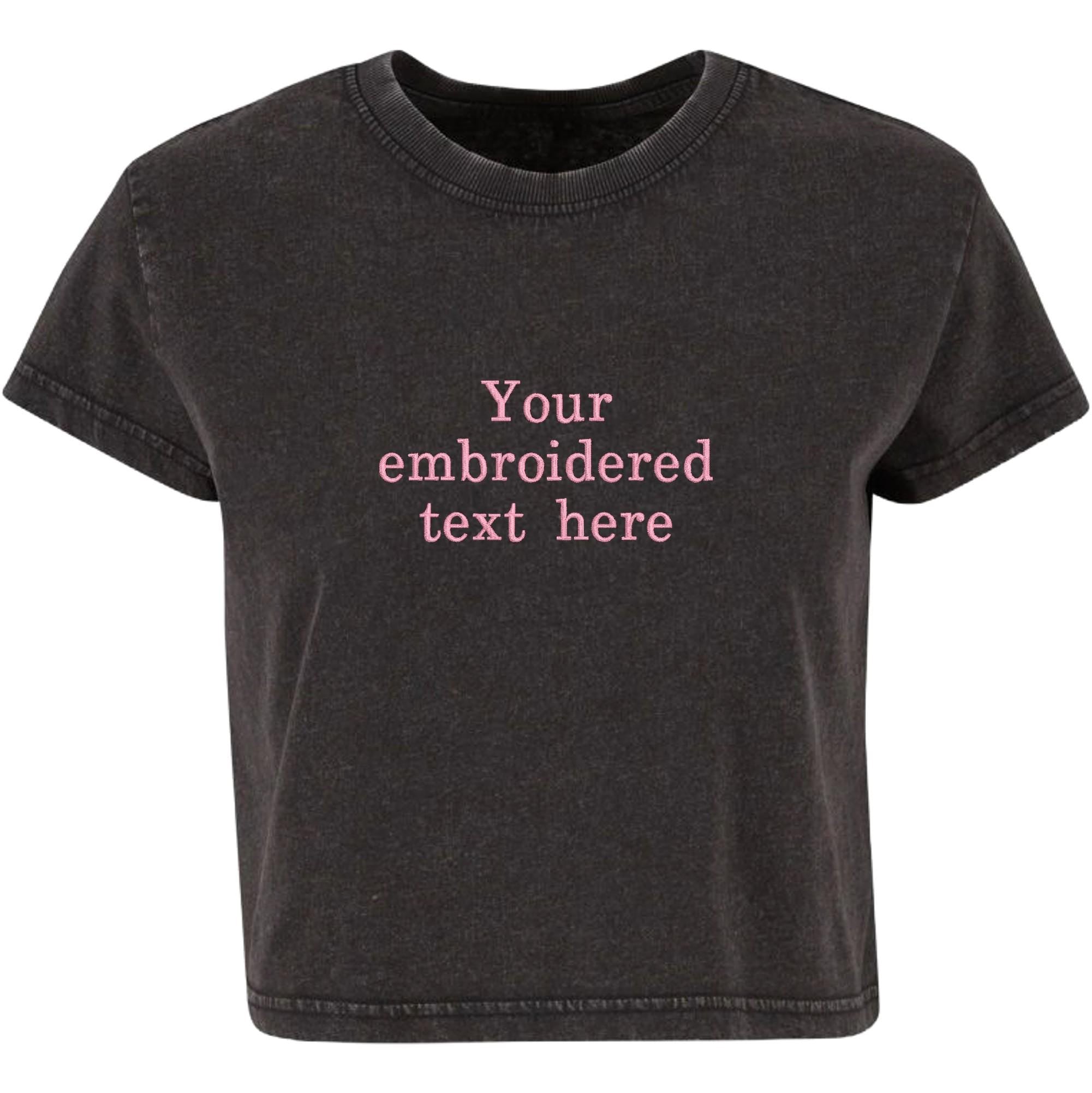 Embroidered Personalised Ladies Vintage Washed Cropped T-Shirt Custom Design Your Text Cute Baby Tee