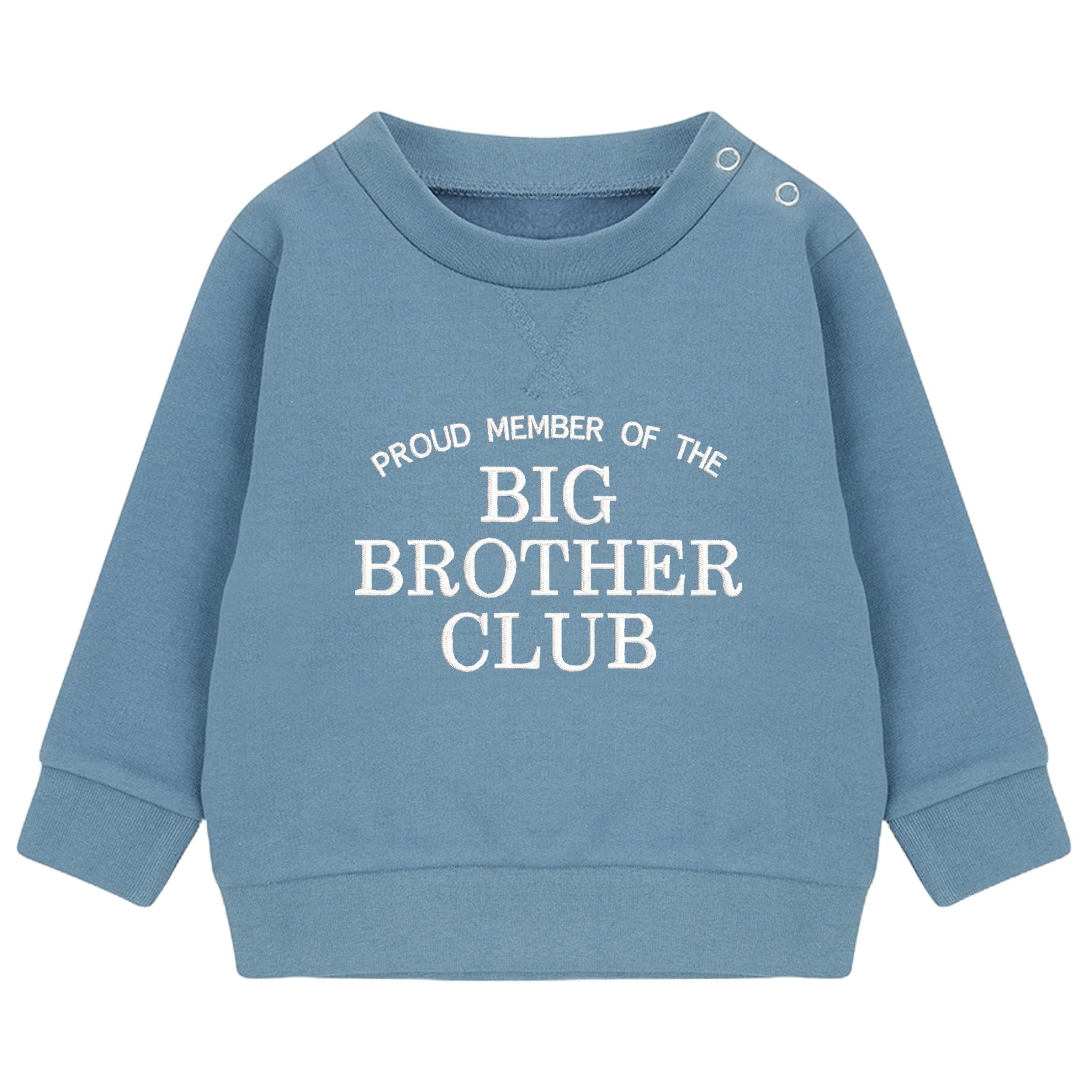 Embroidered Proud Member Of The Big Brother Club Boys Sustainable Sweatshirts Toddler and Kids New Brother Gift