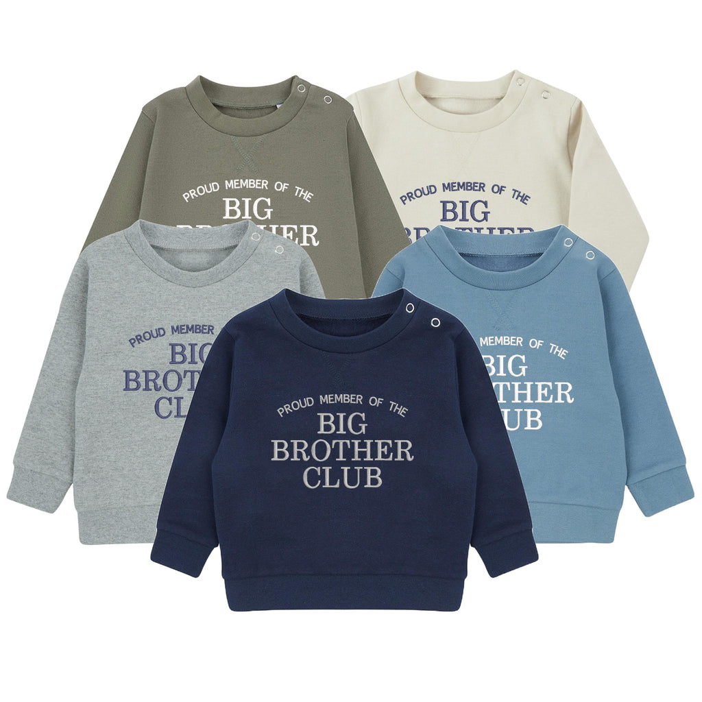 Embroidered Proud Member Of The Big Brother Club Boys Sustainable Sweatshirts Toddler and Kids New Brother Gift