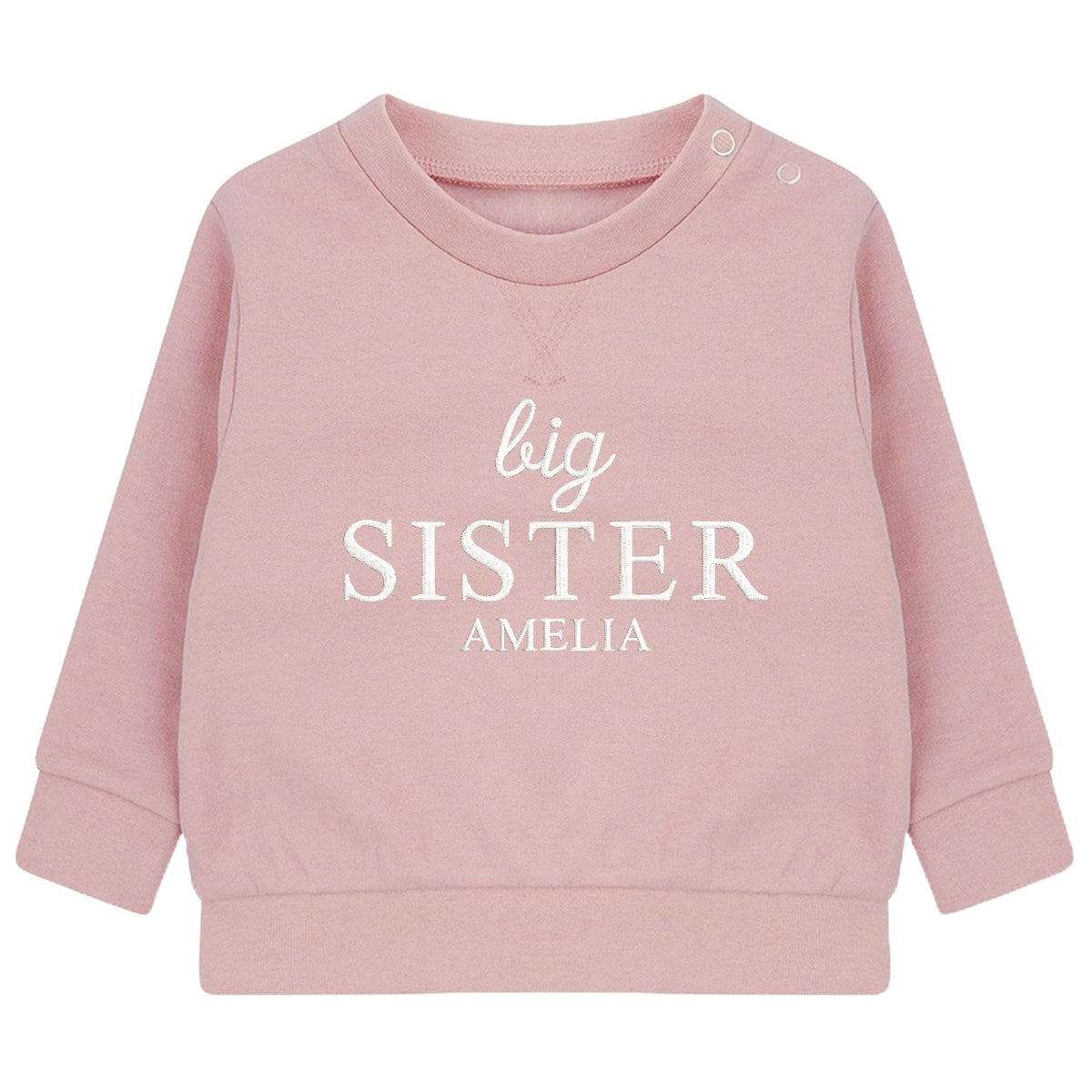 Embroidered Big Sister Personalised Name Girls Sustainable Sweatshirts Pink Toddler & Kids Custom New Sister Gift