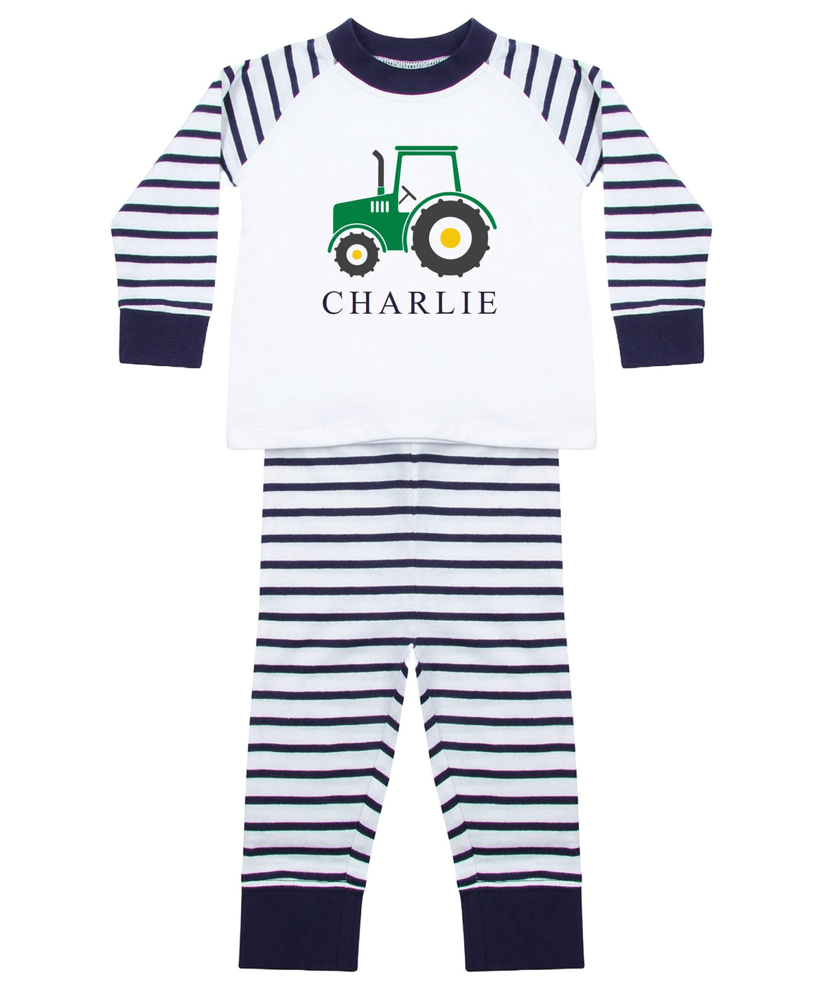 Personalised Name Boys Striped Pyjamas Custom Text Farm Tractor Baby Toddler Kids Gift