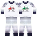 Personalised Name Boys Striped Pyjamas Custom Text Farm Tractor Baby Toddler Kids Gift