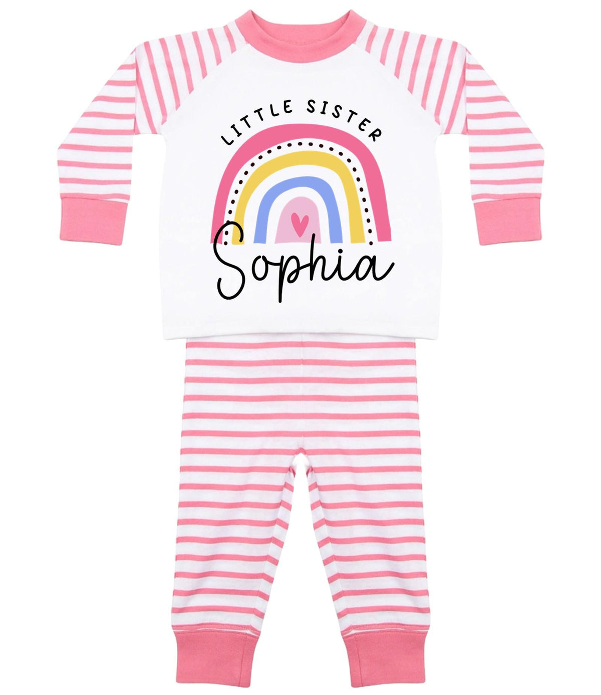 Girls Personalised Name Big & Little Sister Striped Pyjamas Custom Text Matching Siblings Personalised Gift