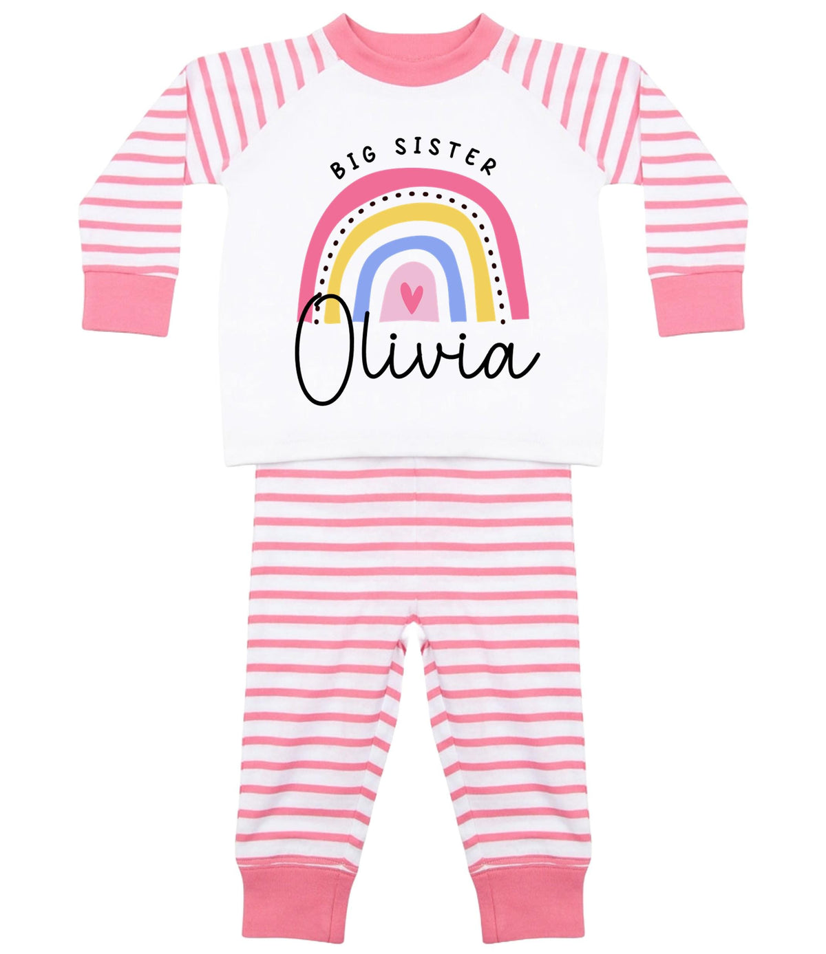 Girls Personalised Name Big & Little Sister Striped Pyjamas Custom Text Matching Siblings Personalised Gift