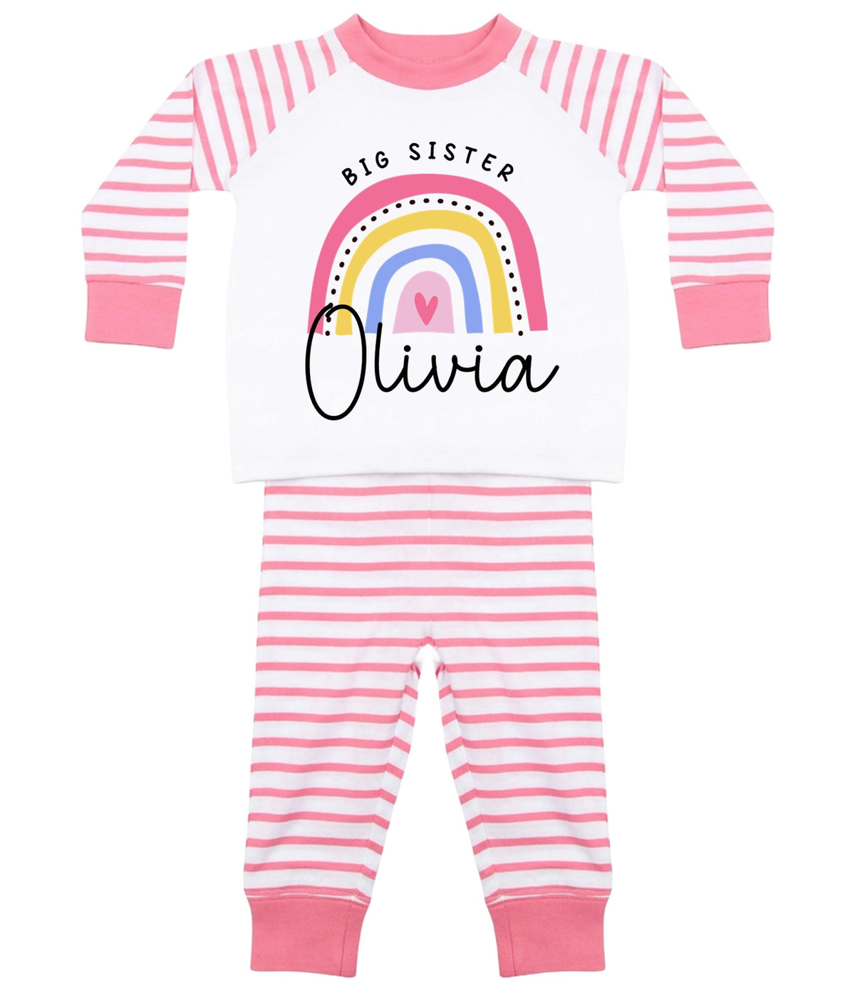 Girls Personalised Name Big & Little Sister Striped Pyjamas Custom Text Matching Siblings Personalised Gift