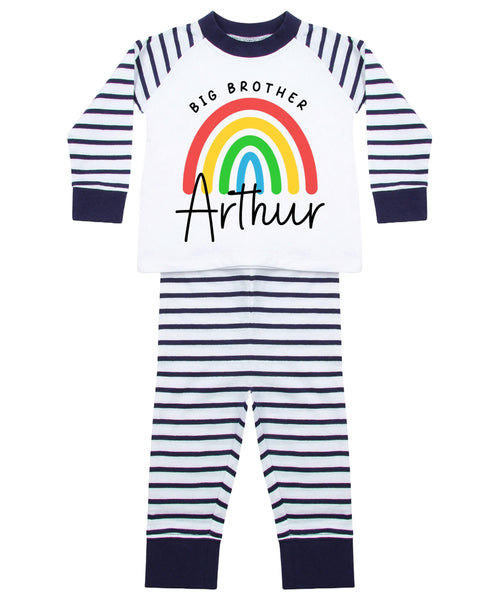 Boys Personalised Name Big & Little Brother Striped Pyjamas Custom Text Matching Siblings Personalised Gift