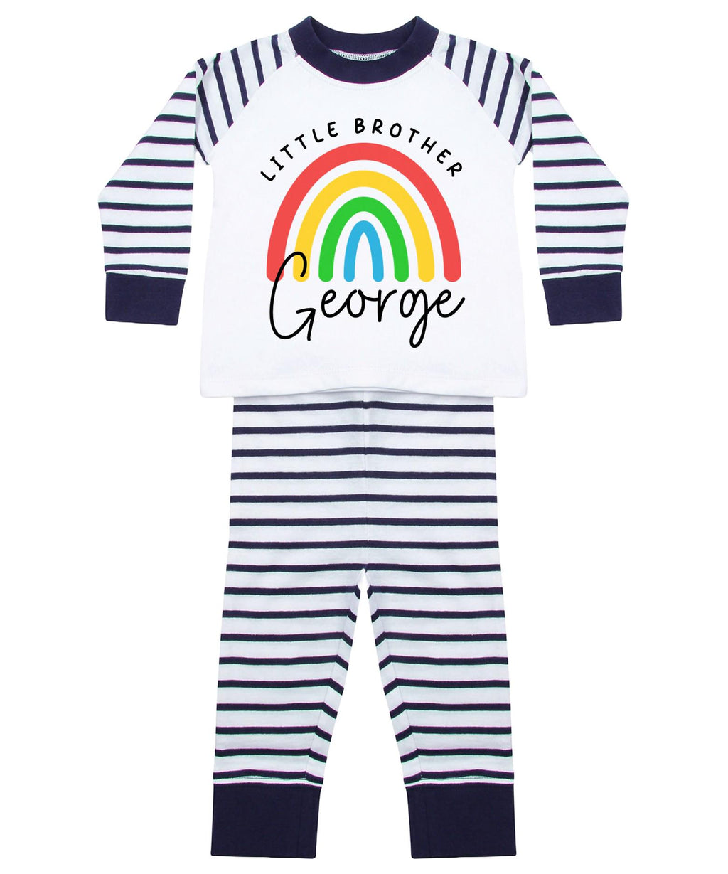 Boys Personalised Name Big & Little Brother Striped Pyjamas Custom Text Matching Siblings Personalised Gift