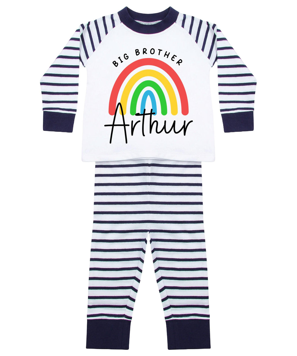 Boys Personalised Name Big & Little Brother Striped Pyjamas Custom Text Matching Siblings Personalised Gift