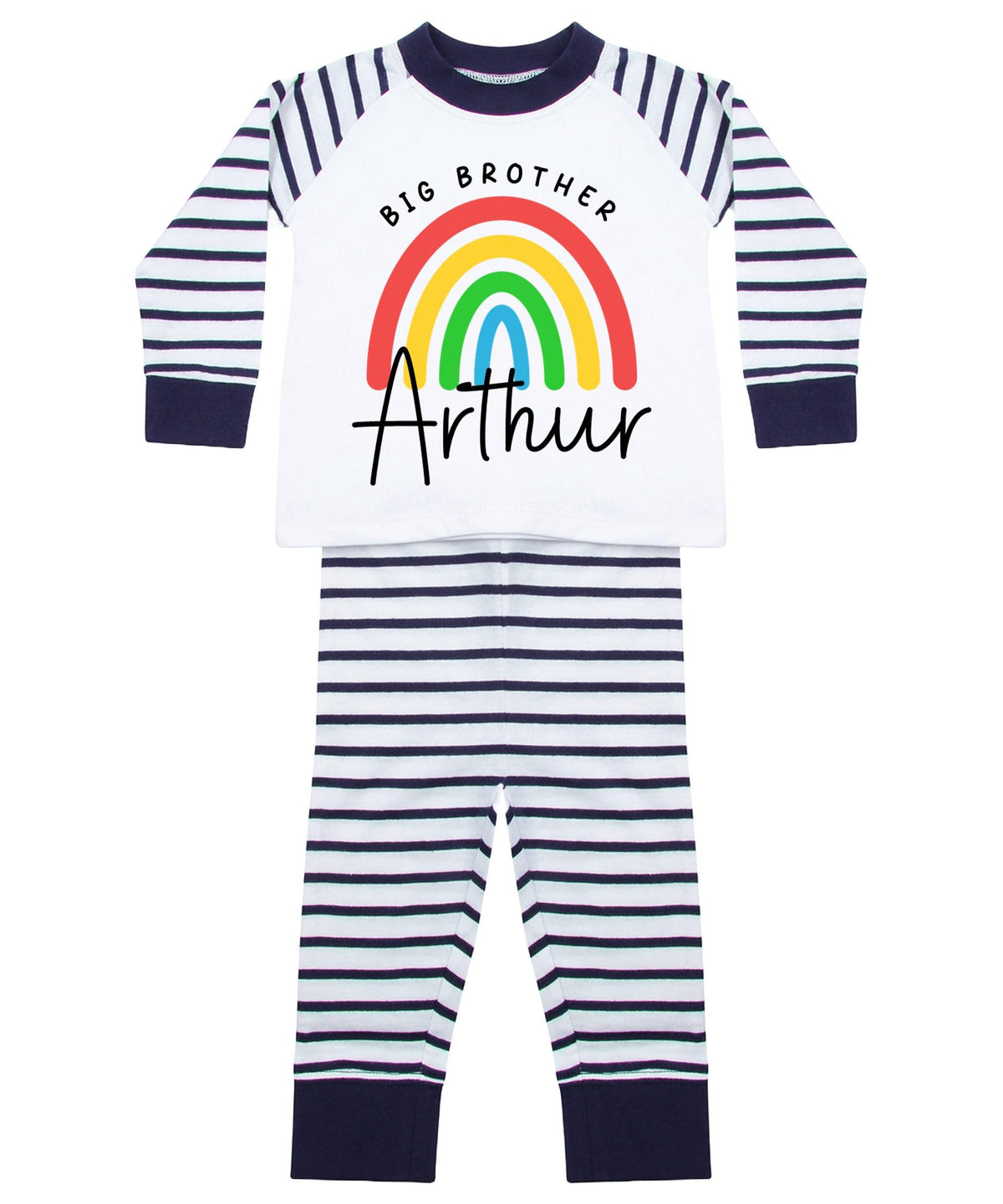 Boys Personalised Name Big & Little Brother Striped Pyjamas Custom Text Matching Siblings Personalised Gift