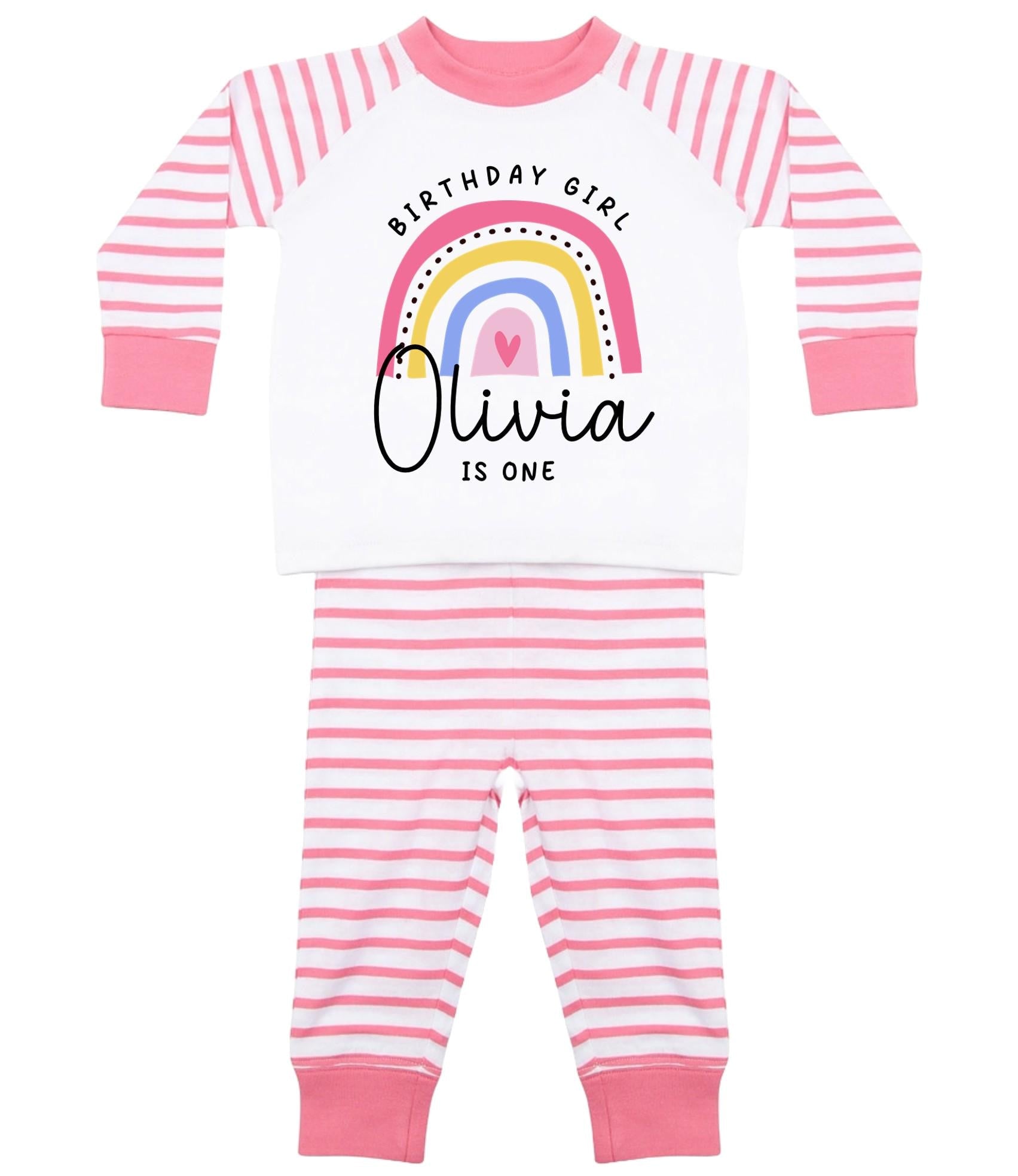 Birthday Boy & Girl Personalised Name Age Striped Pyjamas Custom Text Personalised Gift