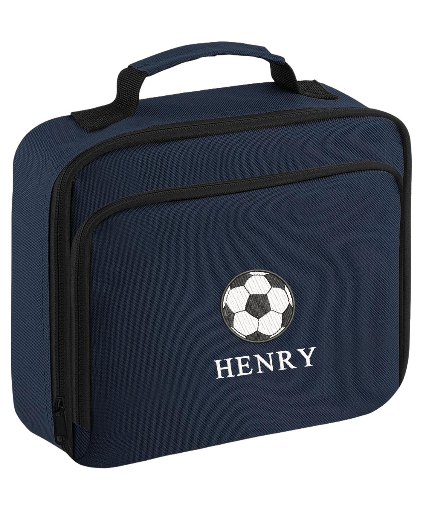 Embroidered Football Kids Personalised Name Backpack & Lunch Bag Set Boys Girls Navy Custom School Rucksack Nursery Bag