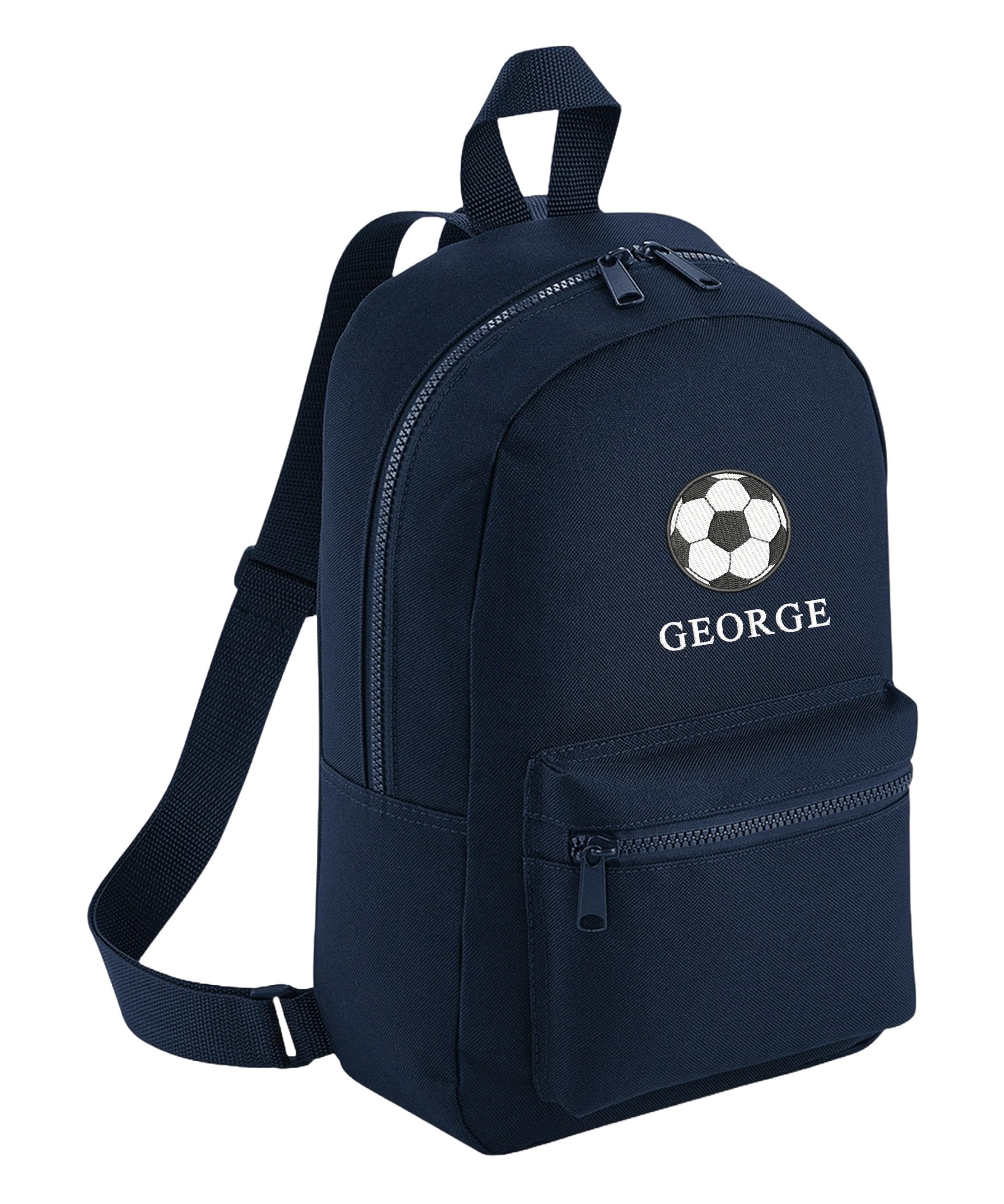 Embroidered Football Kids Personalised Name Backpack & Lunch Bag Set Boys Girls Navy Custom School Rucksack Nursery Bag
