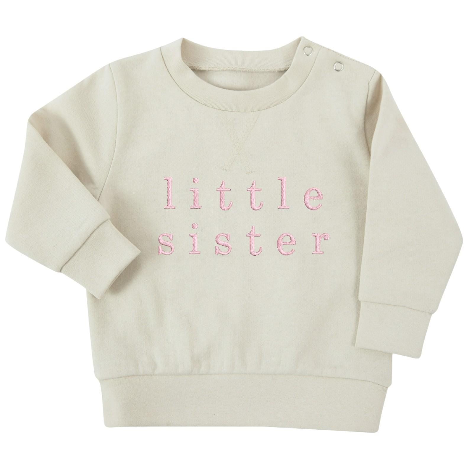 Embroidered Big & Little Sister Girls Sustainable Sweatshirts Baby and Toddler Pink Matching New Siblings