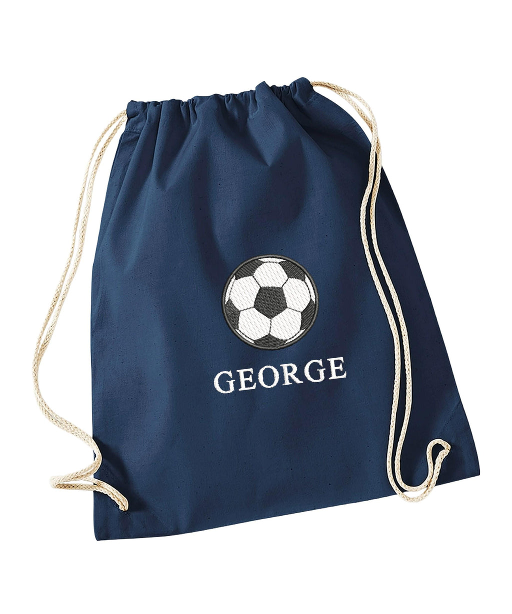 Embroidered Football Kids Personalised Name Cotton Gymsac Custom Text School PE Kit Rucksack Nursery Bag