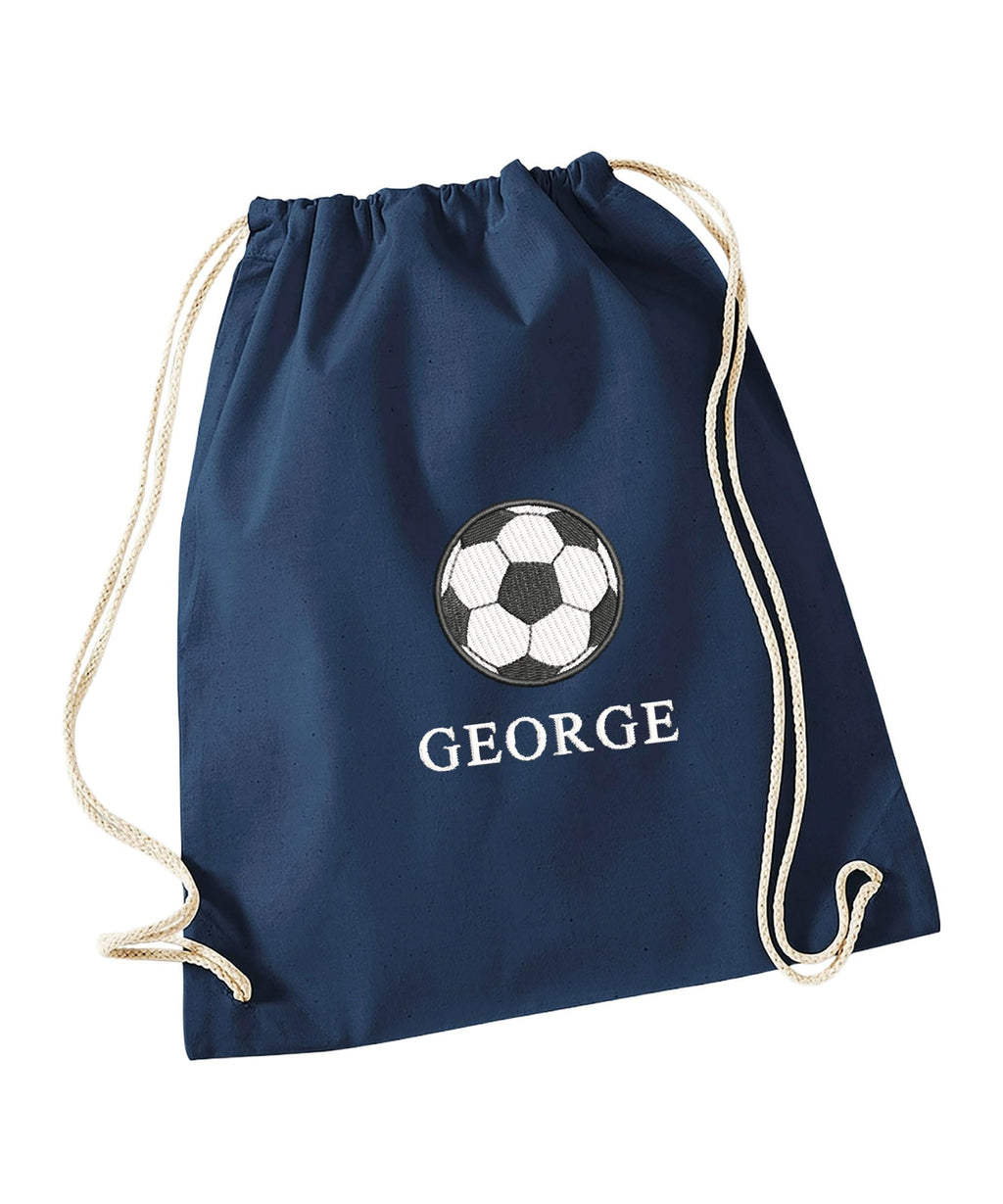 Embroidered Football Kids Personalised Name Cotton Gymsac Custom Text School PE Kit Rucksack Nursery Bag
