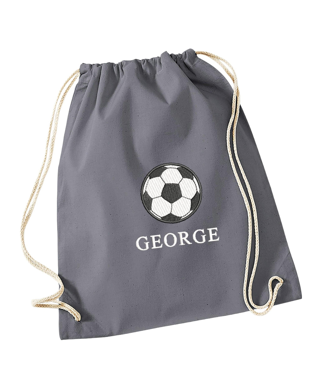 Embroidered Football Kids Personalised Name Cotton Gymsac Custom Text School PE Kit Rucksack Nursery Bag