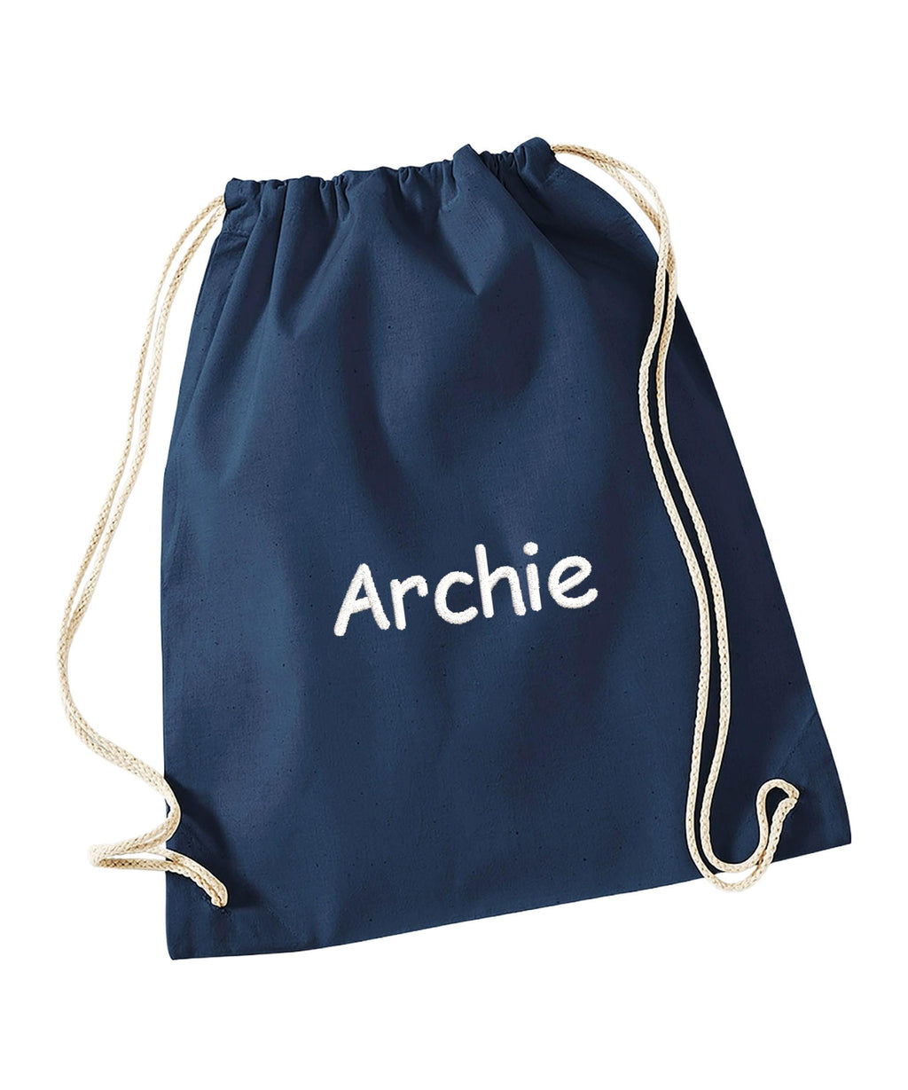 Embroidered Kids Personalised Name Cotton Gymsac Custom Text School PE Kit Rucksack Nursery Bag