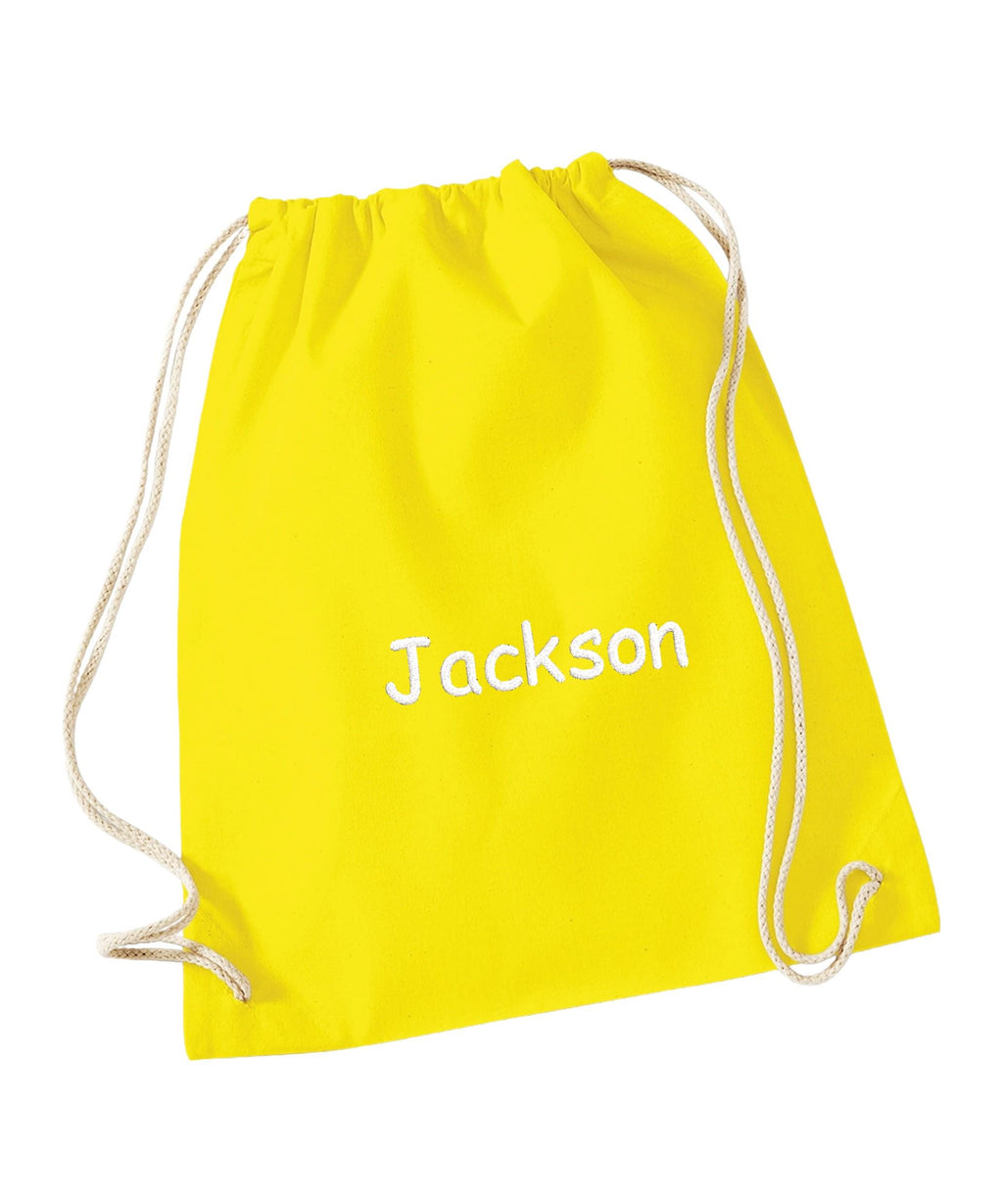 Embroidered Kids Personalised Name Cotton Gymsac Custom Text School PE Kit Rucksack Nursery Bag
