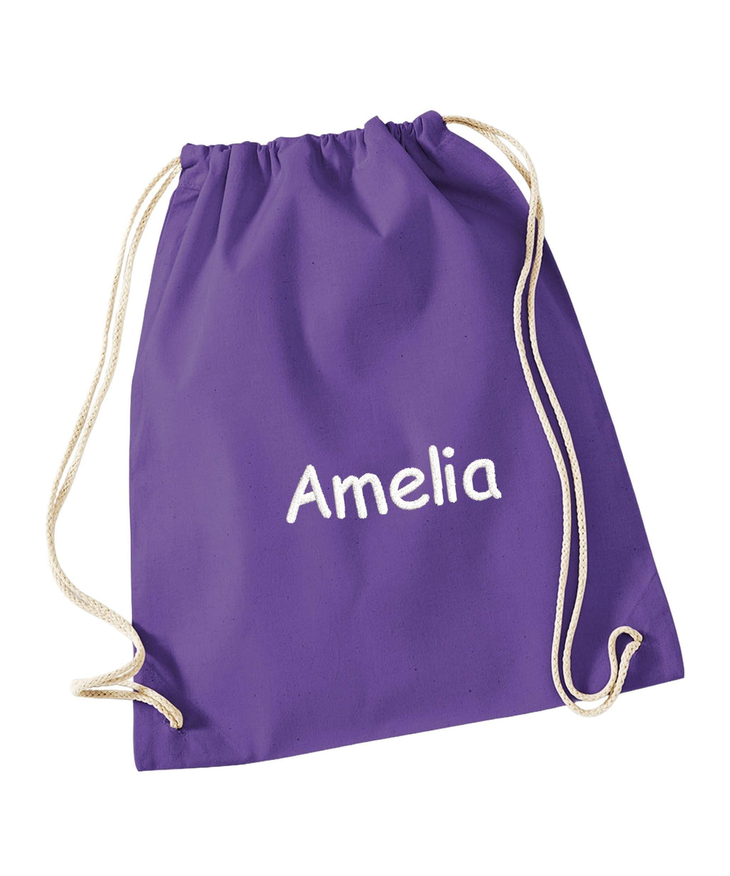 Embroidered Kids Personalised Name Cotton Gymsac Custom Text School PE Kit Rucksack Nursery Bag