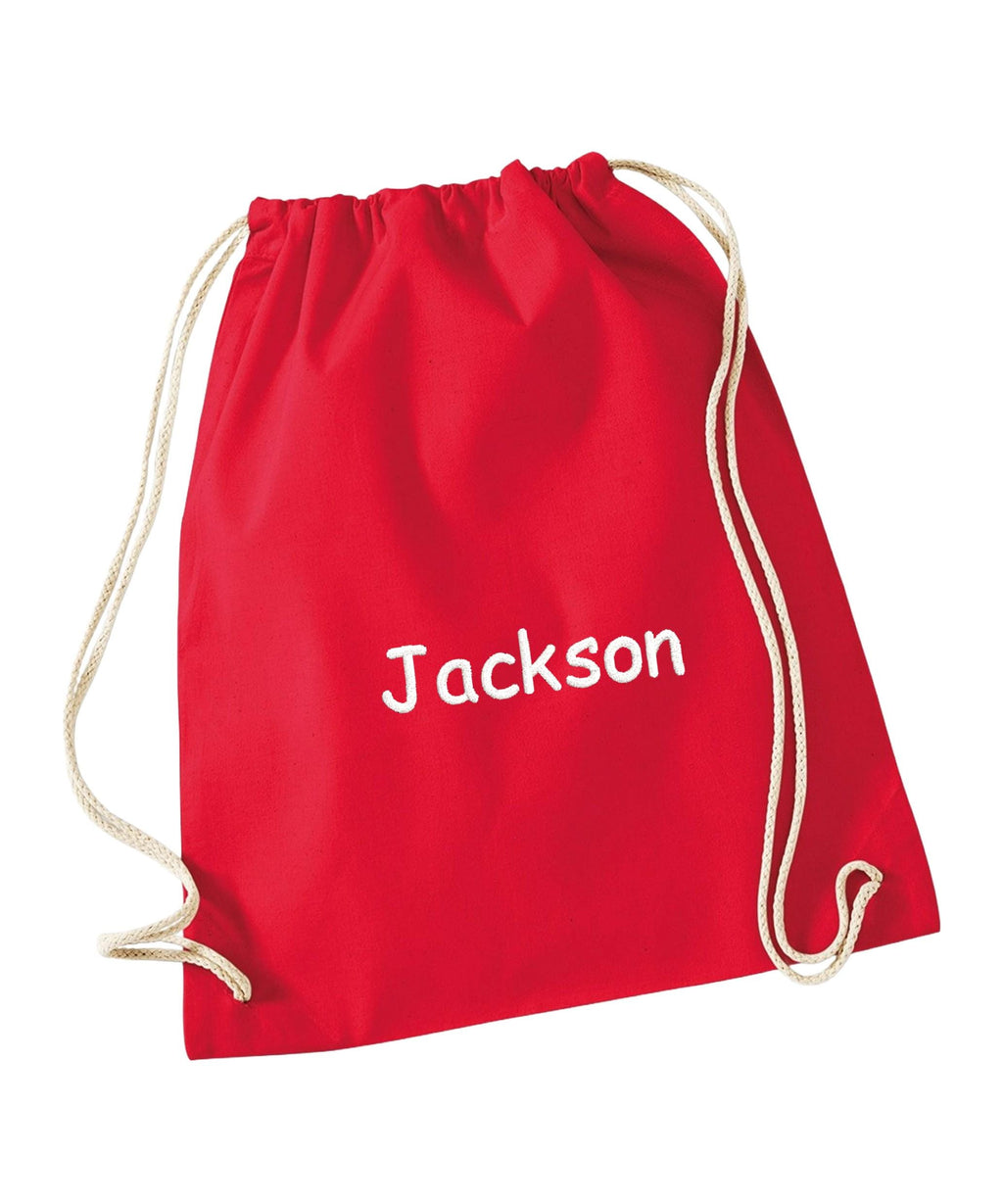 Embroidered Kids Personalised Name Cotton Gymsac Custom Text School PE Kit Rucksack Nursery Bag