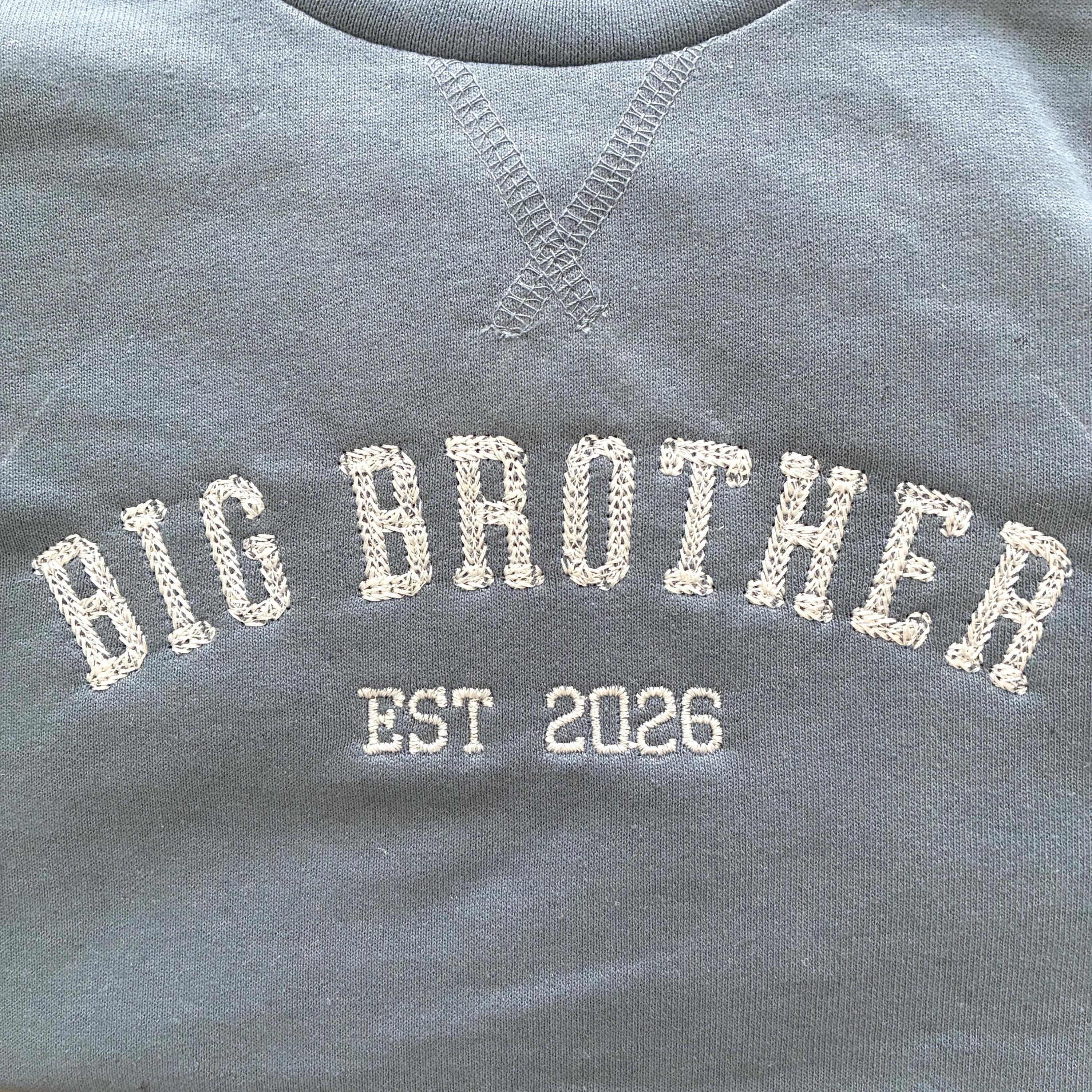Embroidered Big Brother Personalised Year Boys Sustainable Sweatshirts Baby and Toddler Custom Varsity New Sibling Gift