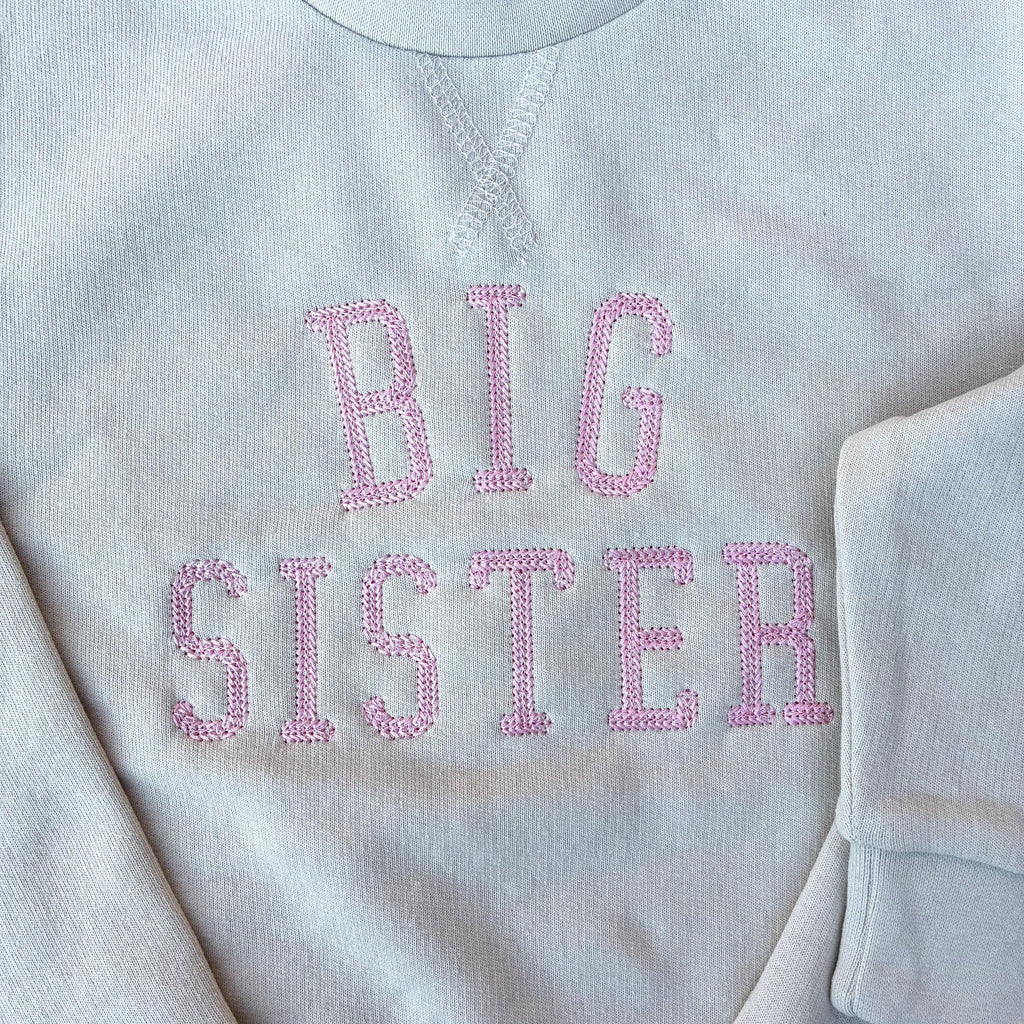 Embroidered Big & Little Sister Girls Sustainable Sweatshirts Baby and Toddler Pink Varsity Matching New Siblings