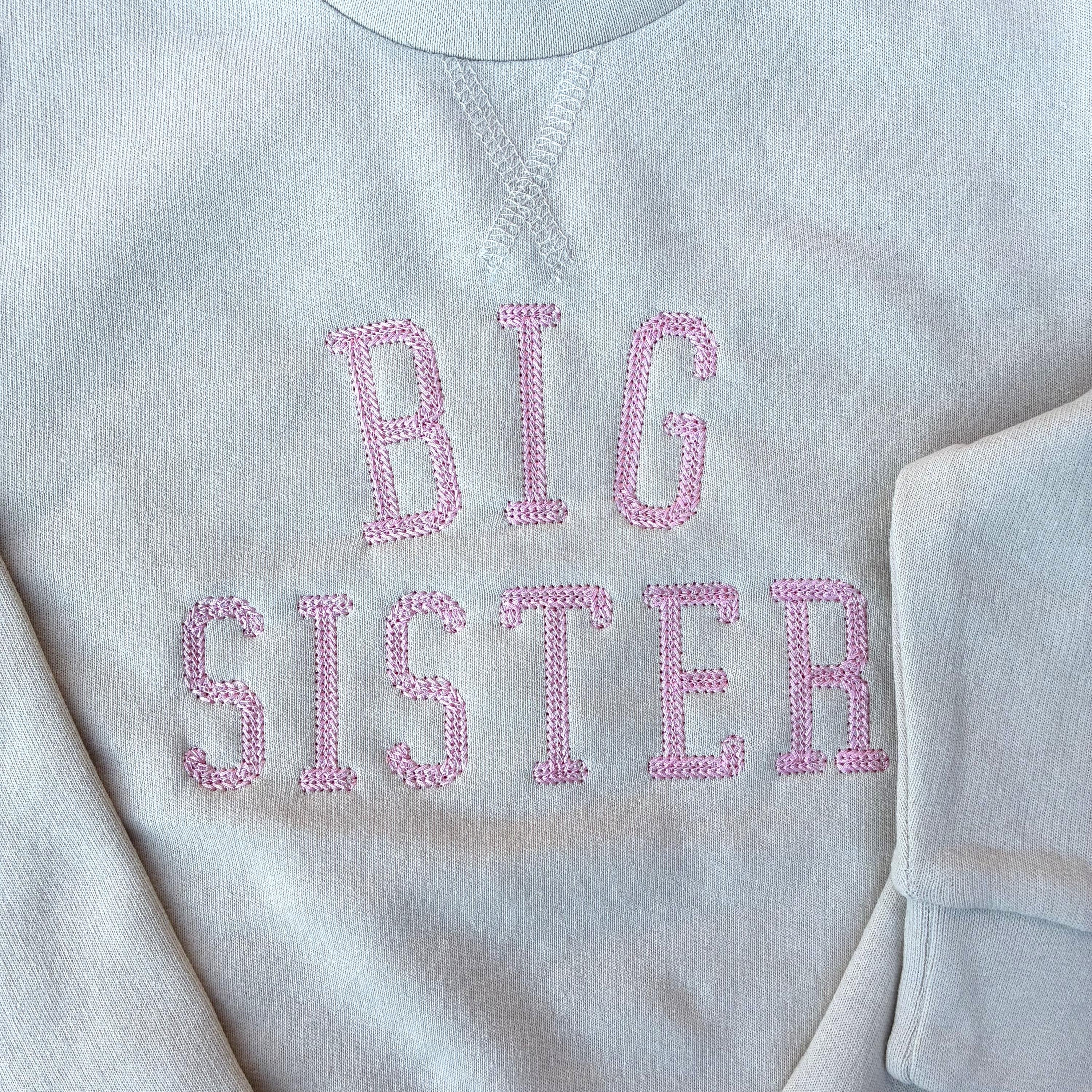 Embroidered Big & Little Sister Girls Sustainable Sweatshirts Baby and Toddler Pink Varsity Matching New Siblings